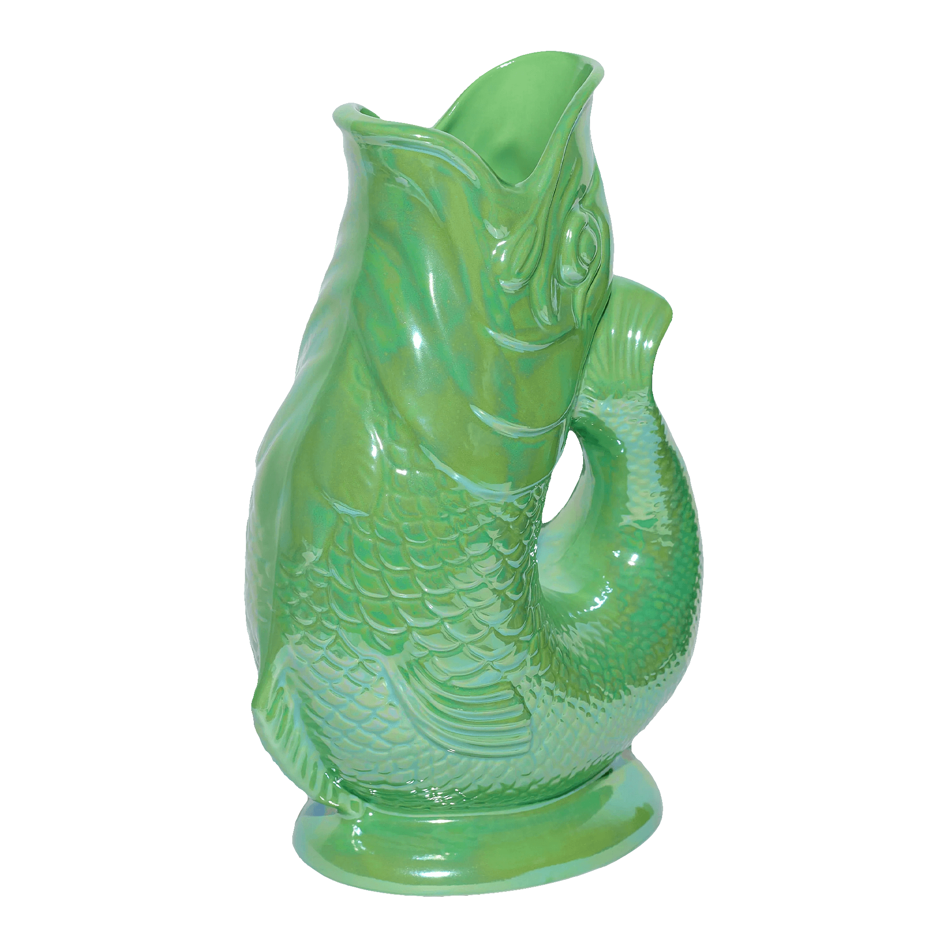 Gluckigluck, Lustre Collection, Jug apple green Special Edition XL 1.20 l, Mermaid tail, Fish-shaped vase, Glass sculpture, Green color, Decorative ornament
