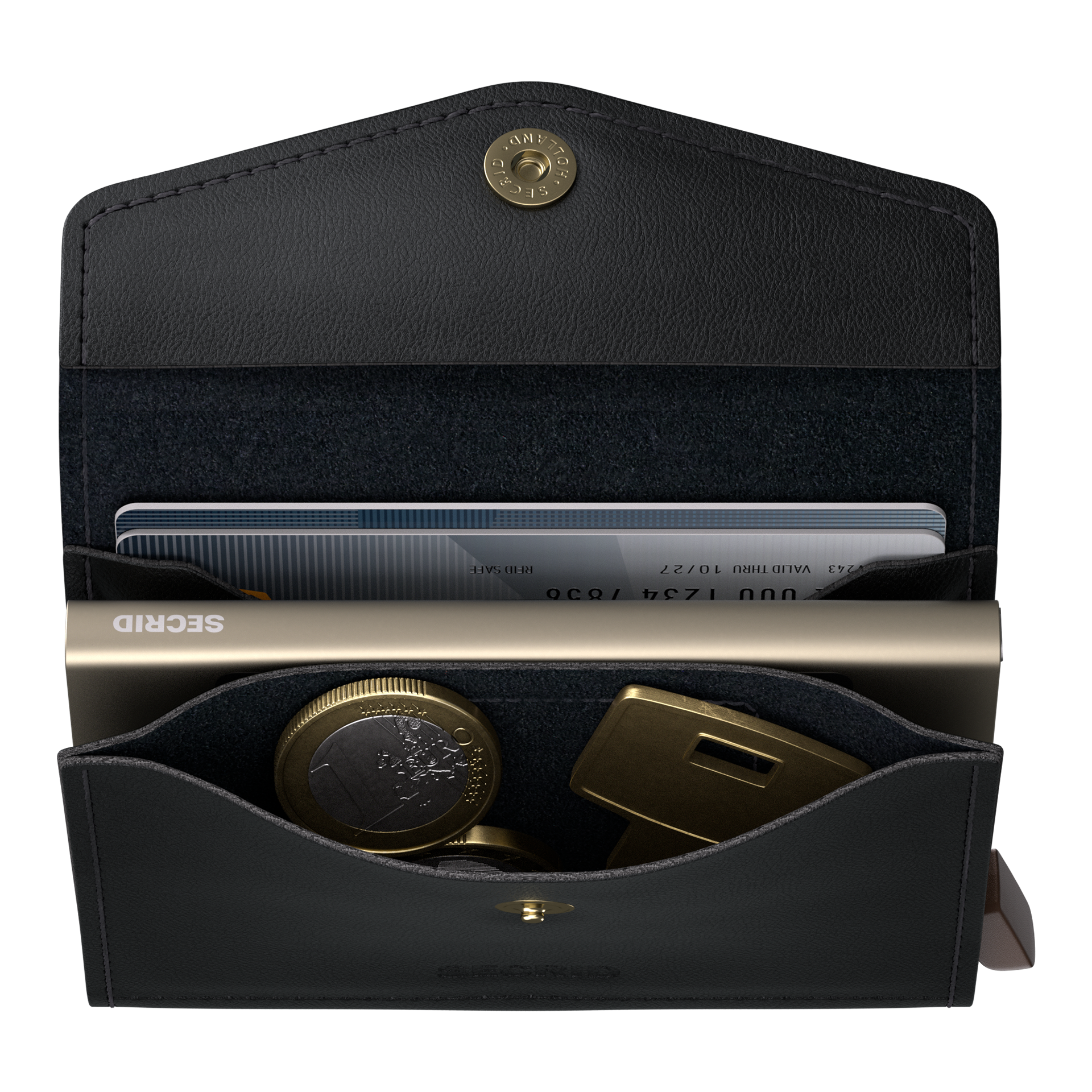 Envelope Wallet Black, portemonnaie, kartenetui, geldbörse, metallischer Verschluss, coinfach