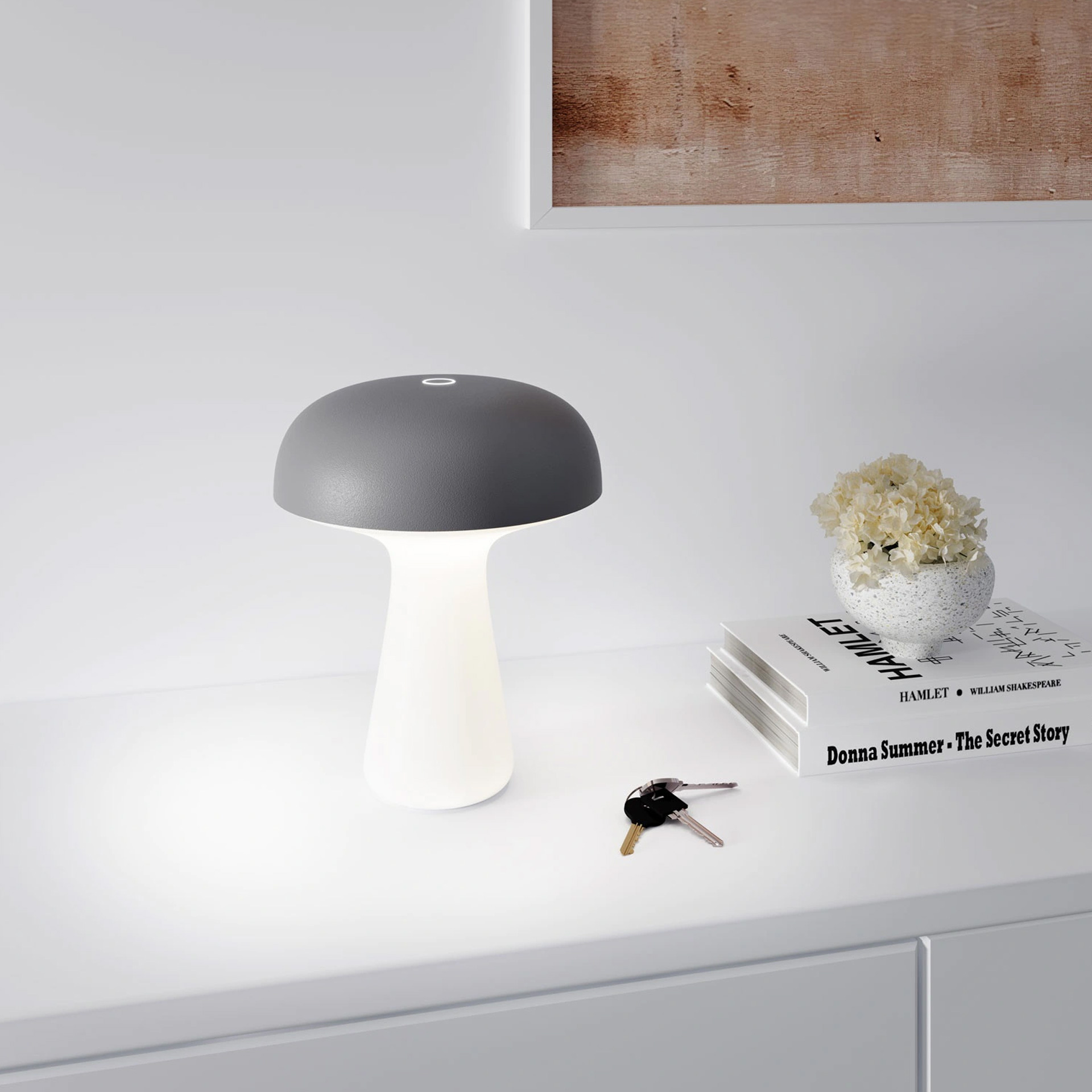 Rechargeable LED table lamp dimmable anthracite, Tischleuchte, Mushroom-Lampe, grau, weiß, Dekolampe