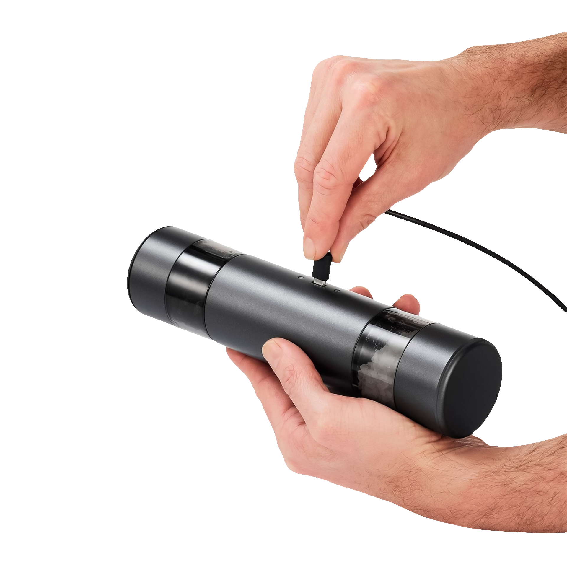 Electric Salt- &Pepper- Doublemill Dark Grey, handgehalten, Mahlwerk, Rohr, Metall, Verstellung
