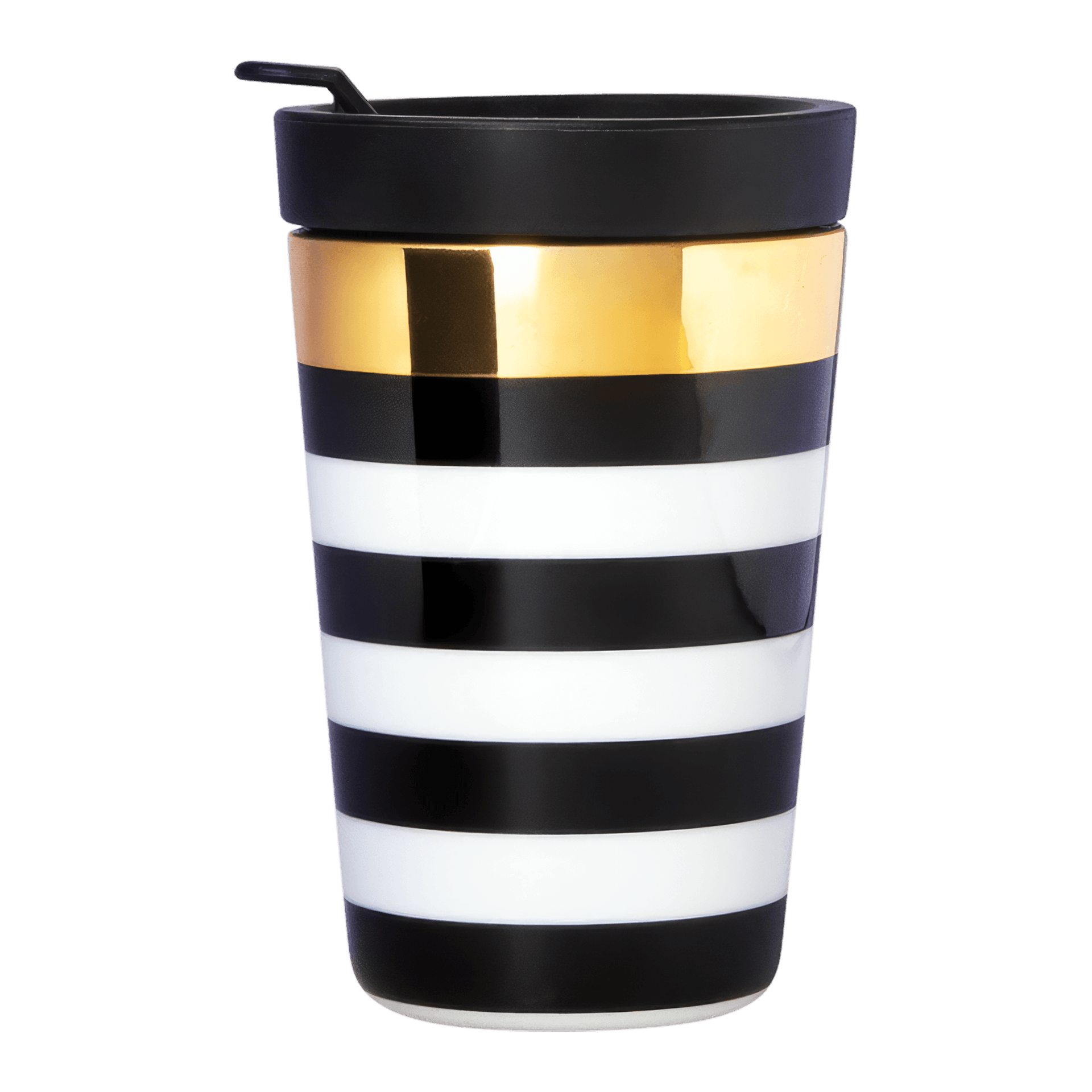 SIEGER by FÜRSTENBERG Coffee To-Go Becher Cross Stripes 0,40 l MY COMPANION,, Becher, To-Go-Becher, Streifendesign, Schwarz-Weiß, Gold-Akzent