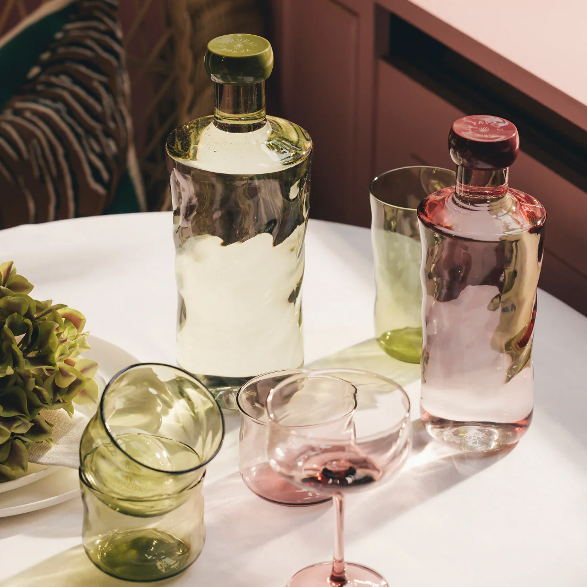Glass bottle Moss 1.25 l, Glasflasche, Wasserkrug, Karaffe, Trinkgläser, Dekor
