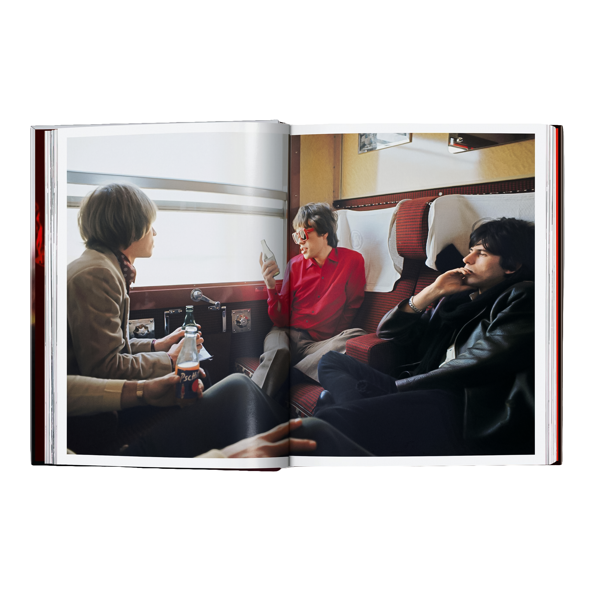 Coffee Table Book The Rolling Stones, Herrenmode, Lederjacke, Rotes Hemd, Sonnenbrille, Öffentliche Verkehrsmittel