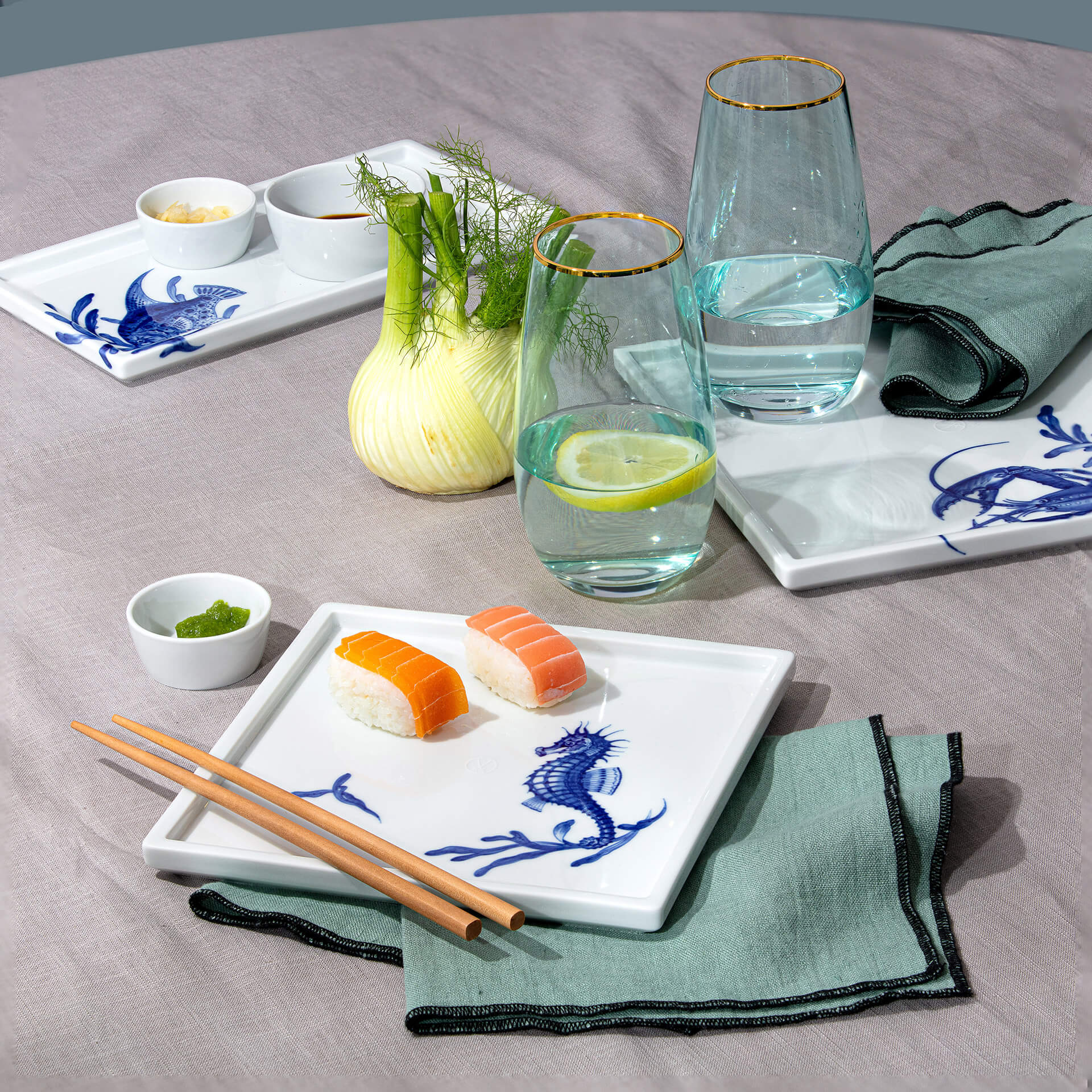 Meissen Cosmopolitan Blue Treasure Sushiplatte Fisch
