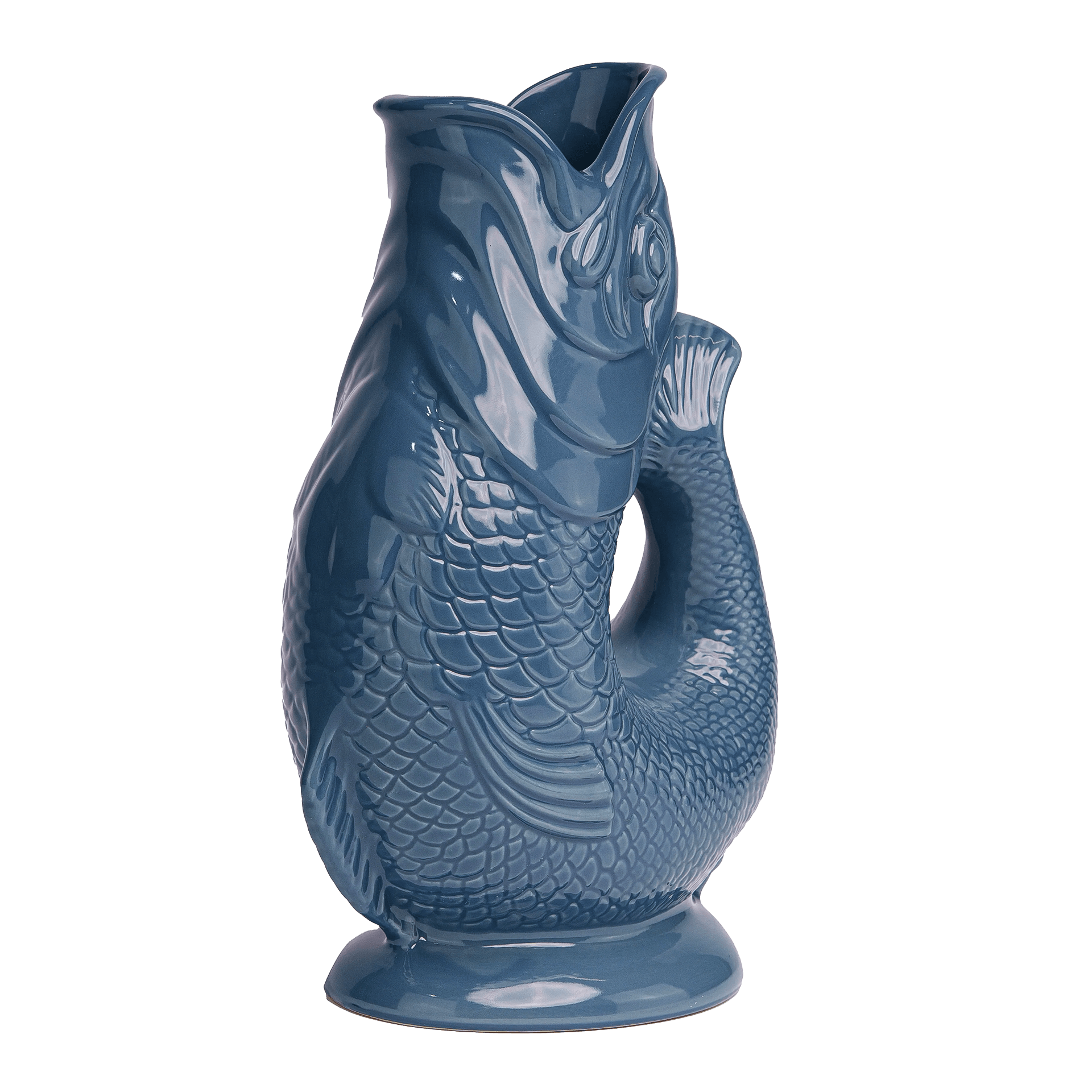 Jug denim XL 1.20 l, Kiesel, Karpfenfigur, Porzellanfigur, Blau, Skulptur