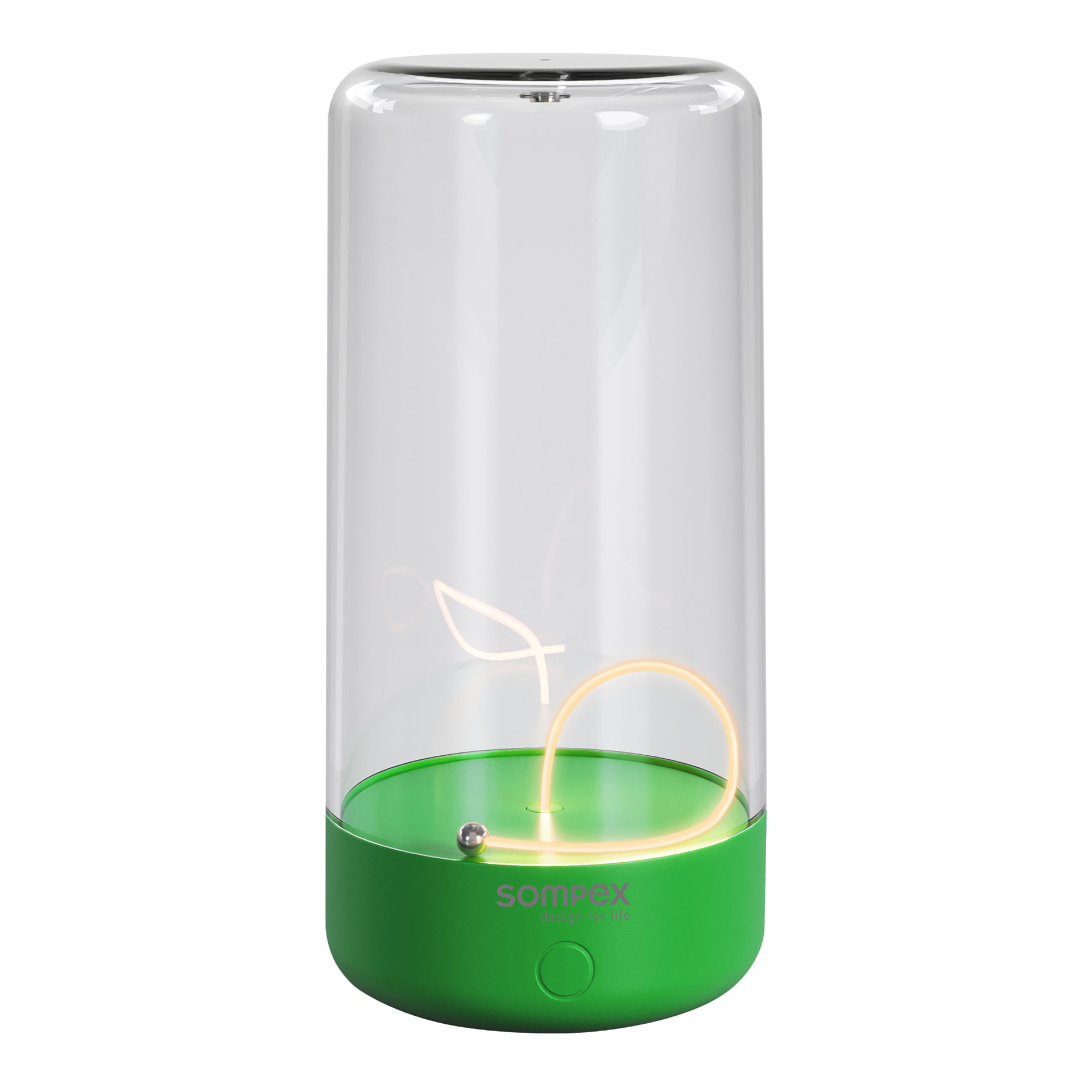 Rechargeable LED table lamp dimmable neon green, Tischlampe, LED-Lampe, Glaszylinder, Grüne Basis, Sompex Marke