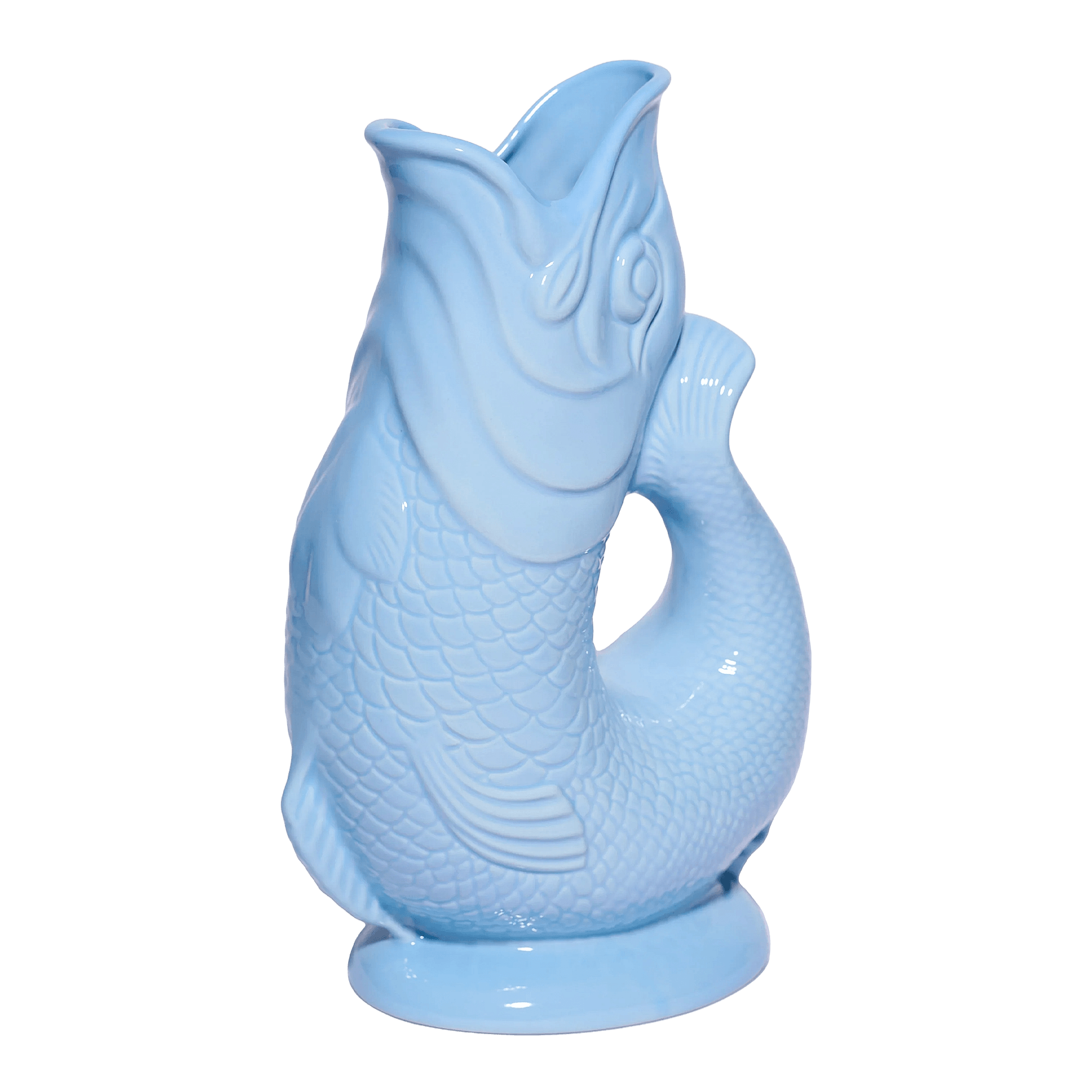 Jug pale blue XL 1,20 l, Fischfigur, Keramik, Skulptur, Blau, Deko