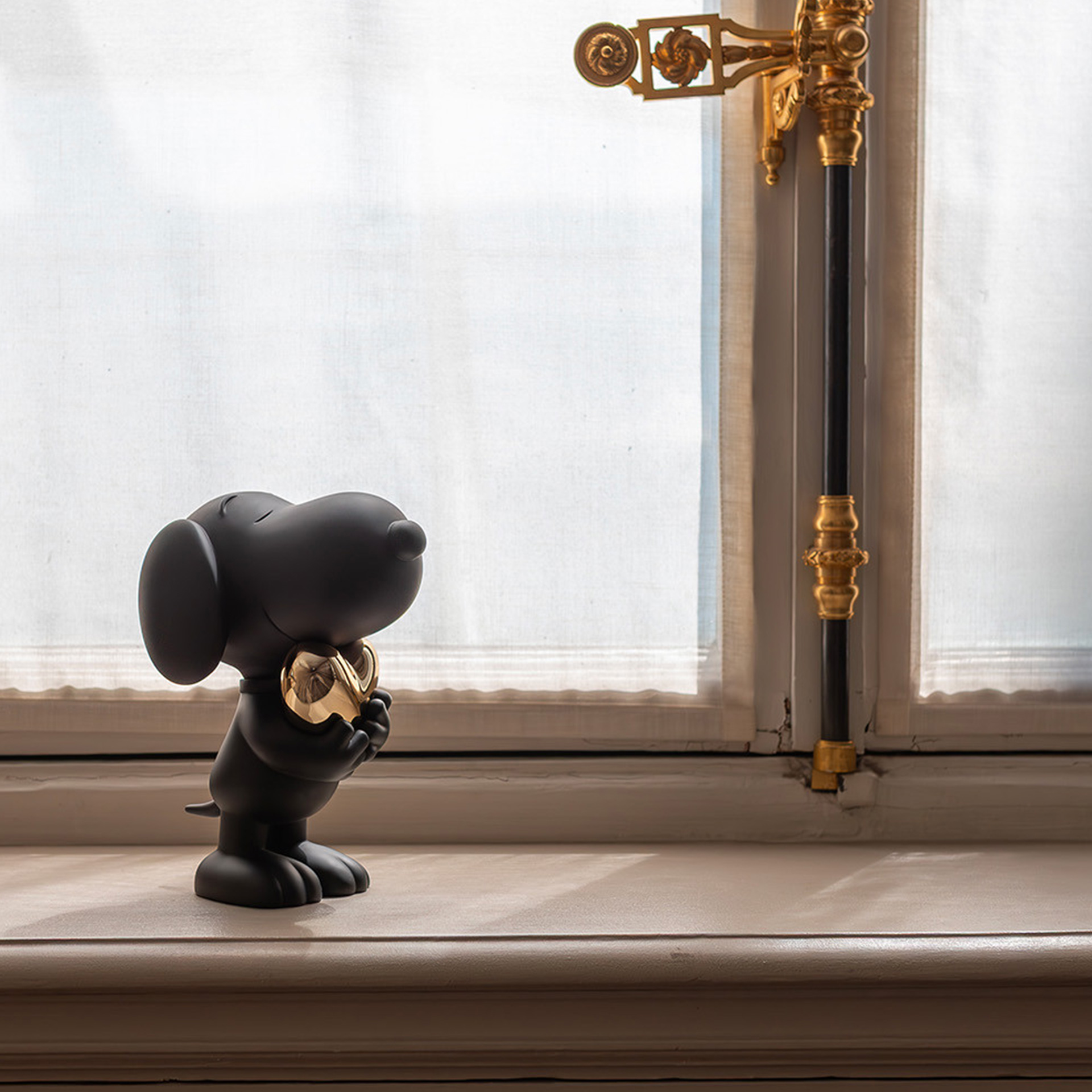 Snoopy Heart black and gold 27 cm, Schlafender Hund, Schatztruhe Spielzeug, Schwarz, Figur, Dekorfigur