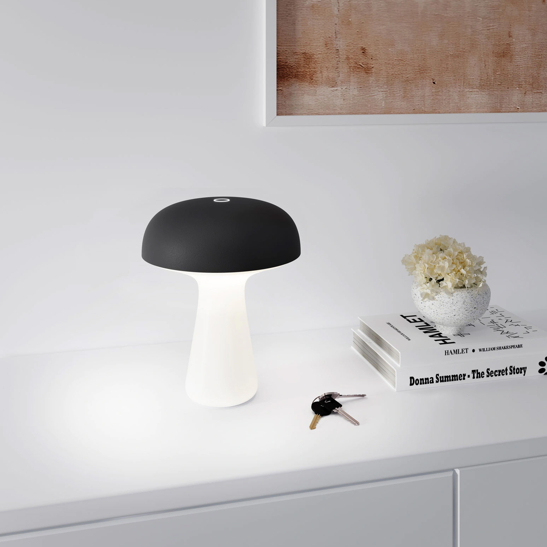Rechargeable LED table lamp dimmable black, Tischlampe, LED Lampe, Schwarz/Weiß, Mushroom Lampe, Kleiner Helm-Look