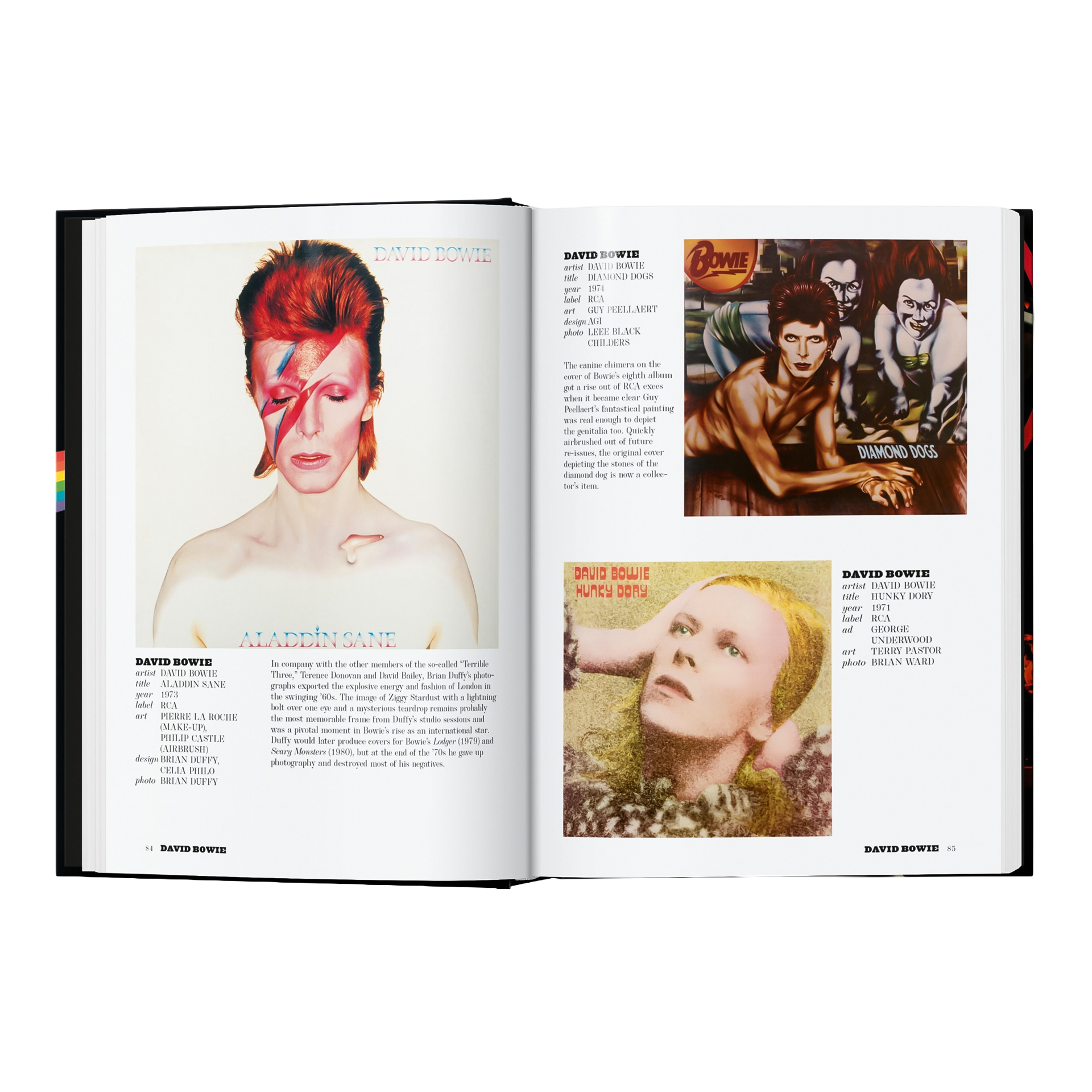 Coffee Table Book Rock Covers, David Bowie, Album artwork, Porträt, bunte Haare, Magazine-Seite