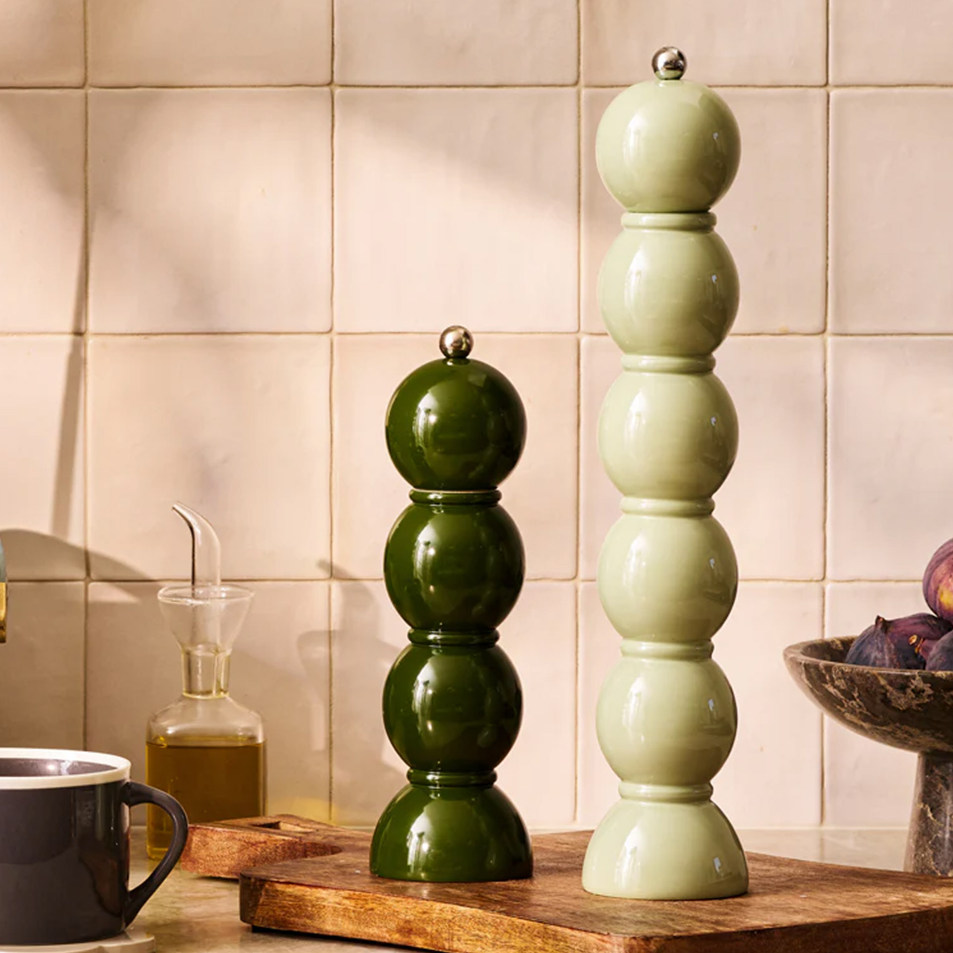 Salt- Pepper Mill khaki 24 cm, Pfeffermühlen, Salzmühlen, Steinzeug, Keramik, Grün