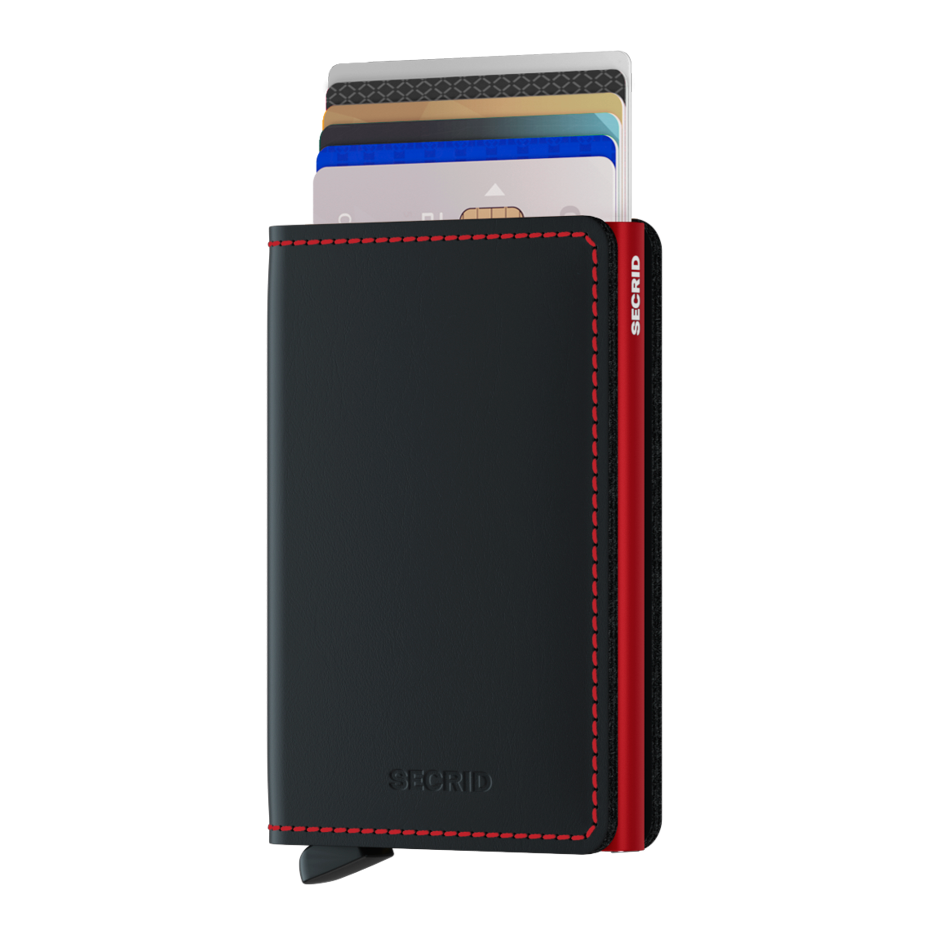 Slimwallet Black/Red, portemonnaie, kreditkartenfächer, leder, rote nähta, kartenhalter