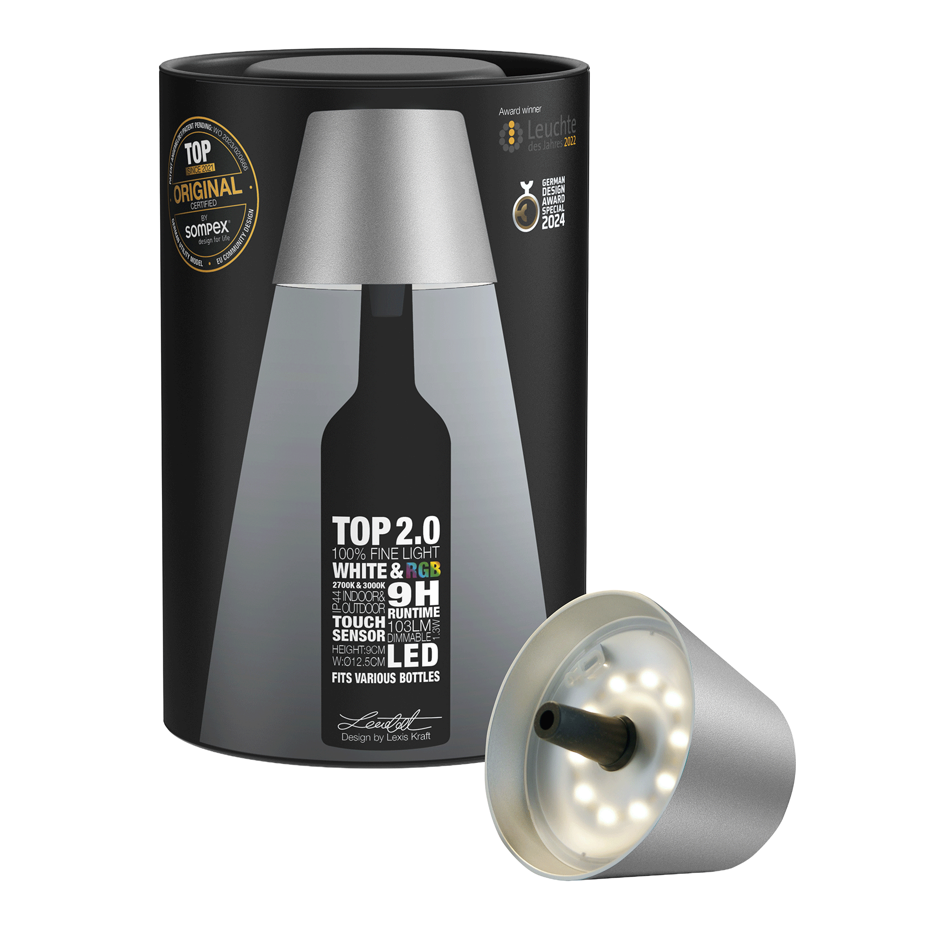 LED Bottle Light Dimmable Graphite Metallic