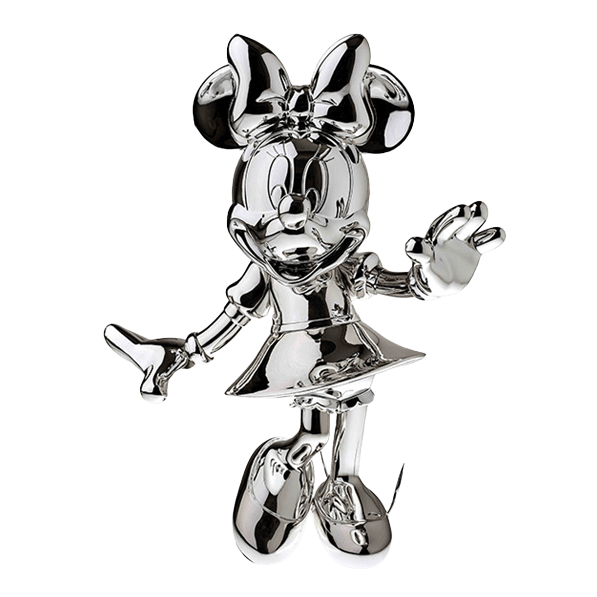 Minnie Welcome silver 31 cm, Metallfigur, Minnie Maus, Chromstatue, Dekorative Figur, Poliertes Metall
