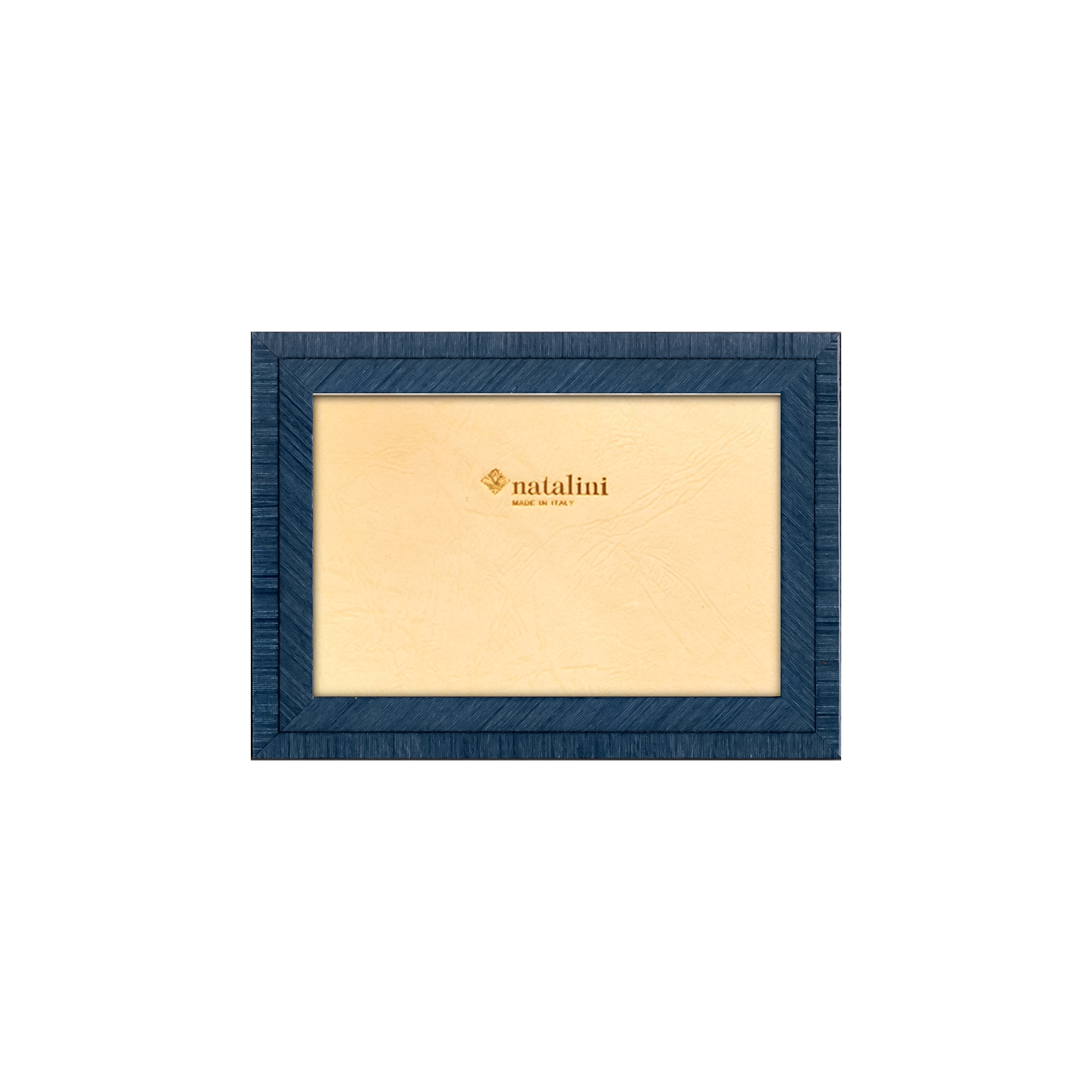 Picture Frame Blu M 10x15 cm, Bildrahmen, blauer Rahmen, Holzstruktur, beiger Passepartout, marken sichtbar