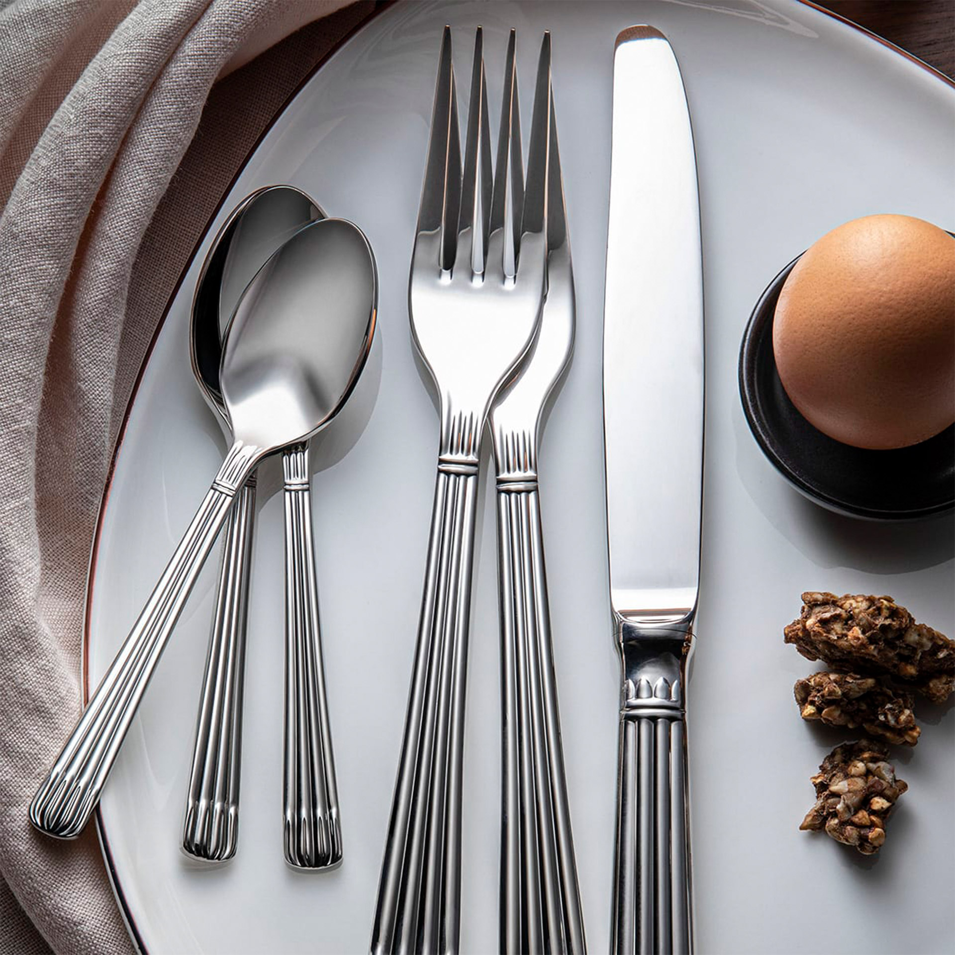 Christofle, Osiris, Cutlery Set 24-piece stainless steel, Besteck, Essbesteck, Gabel, Löffel, Teller