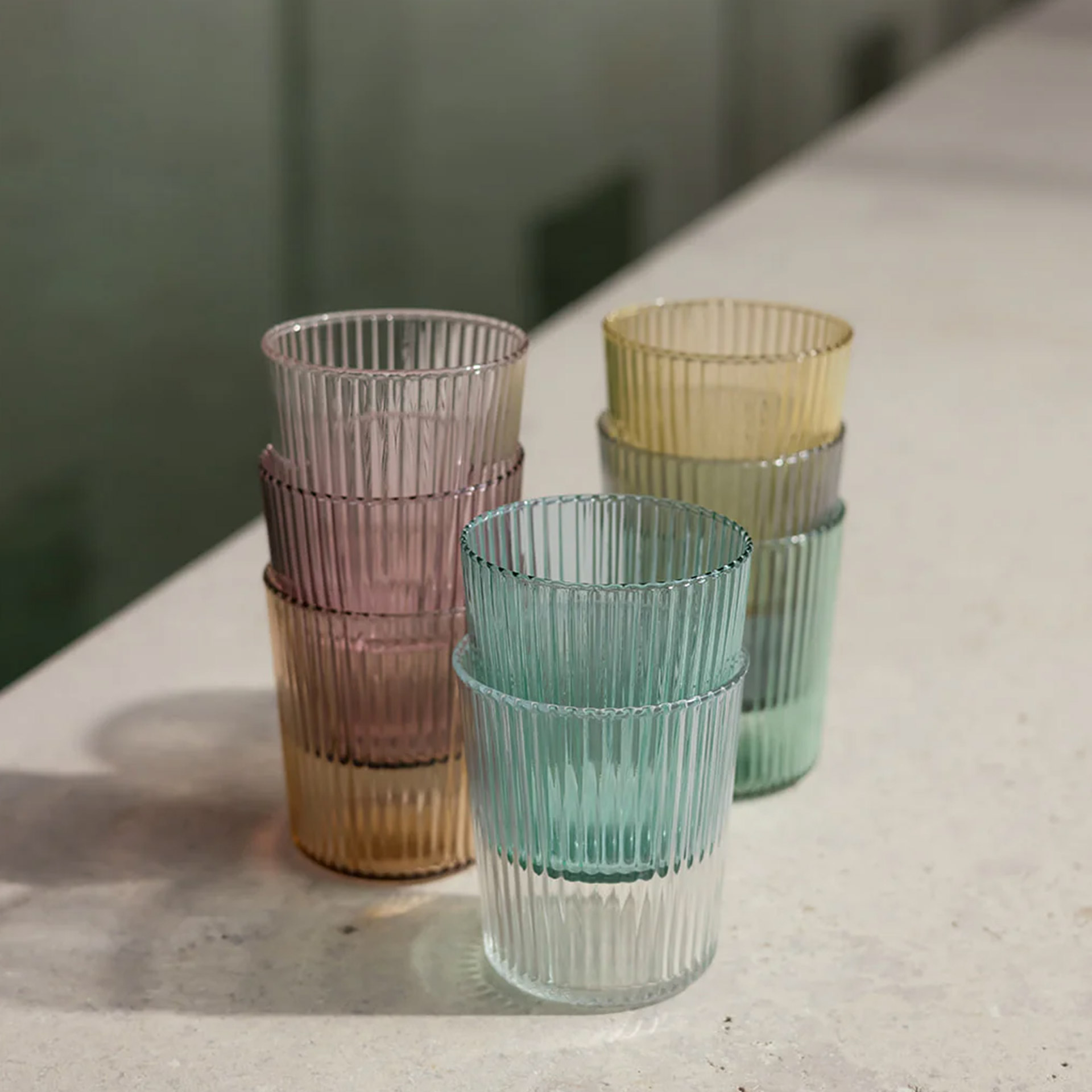 Water Glasses Broome 0.18 l Set of 6, Getränkegläser, Stapelbare Gläser, Transparente Glas, Rillenstruktur, Mehrfarbig