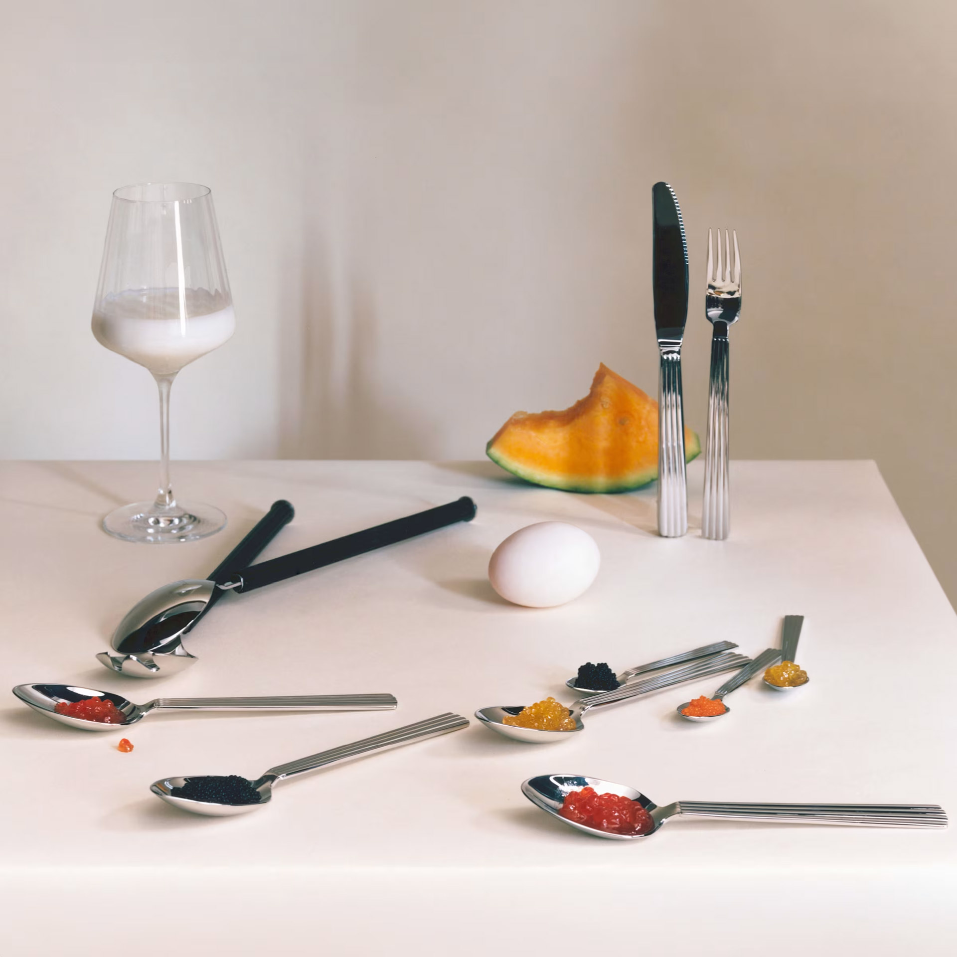 Cutlery set 4-piece stainless steel, teller-set, besteck, löffel, messer, eier