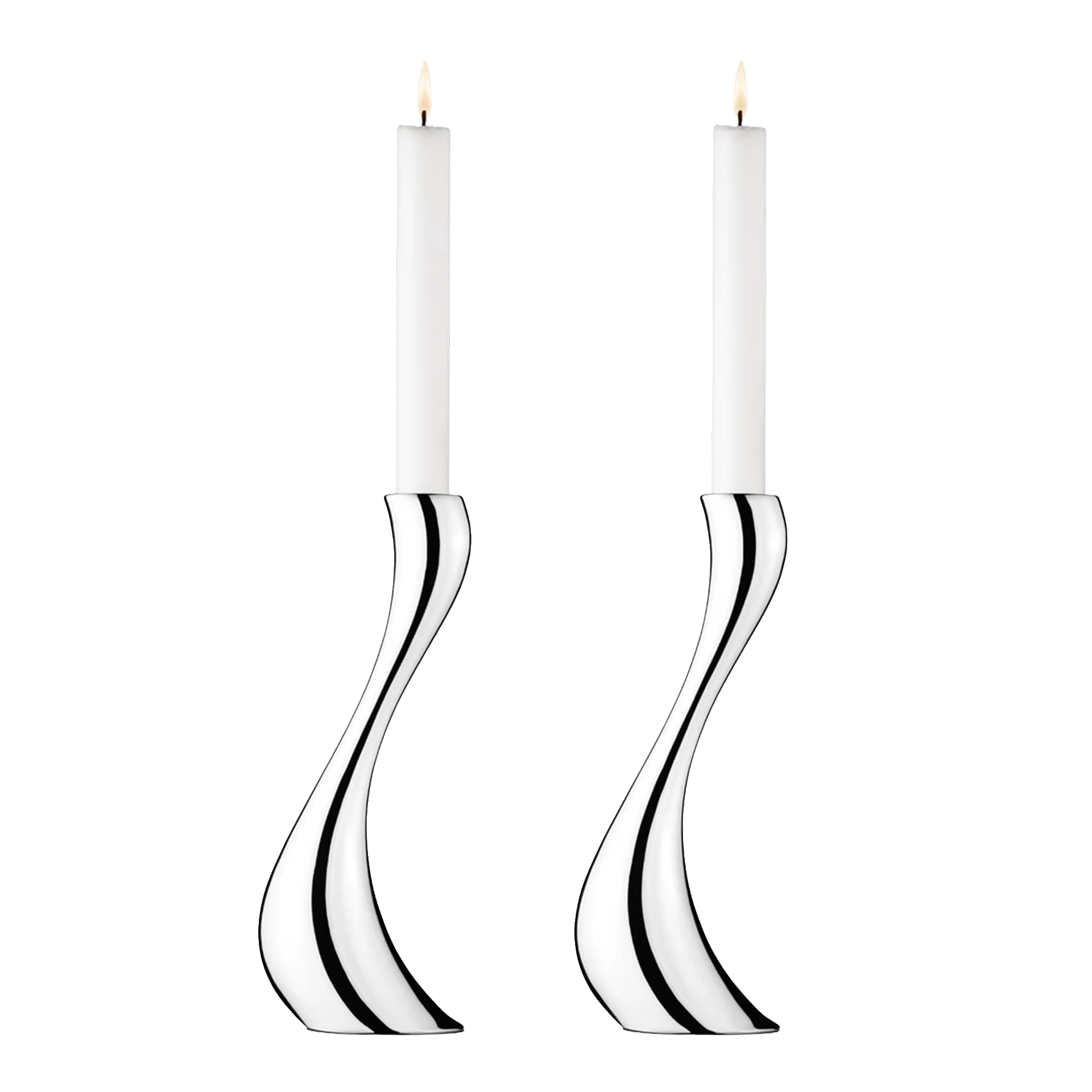 Candleholder set large 2 pieces, Kerzen, elegante Ohrringe, gedrehte Form, Silber, gestreiftes Muster