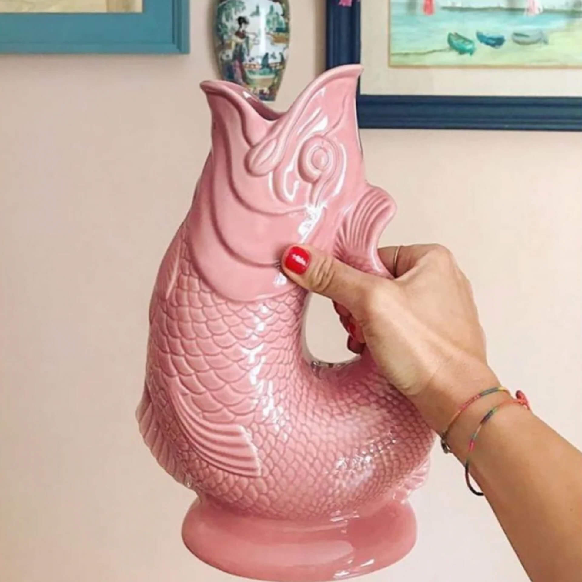 Jug pink XL 1.20 l, pink, keramik, fisch, texturiert, krug