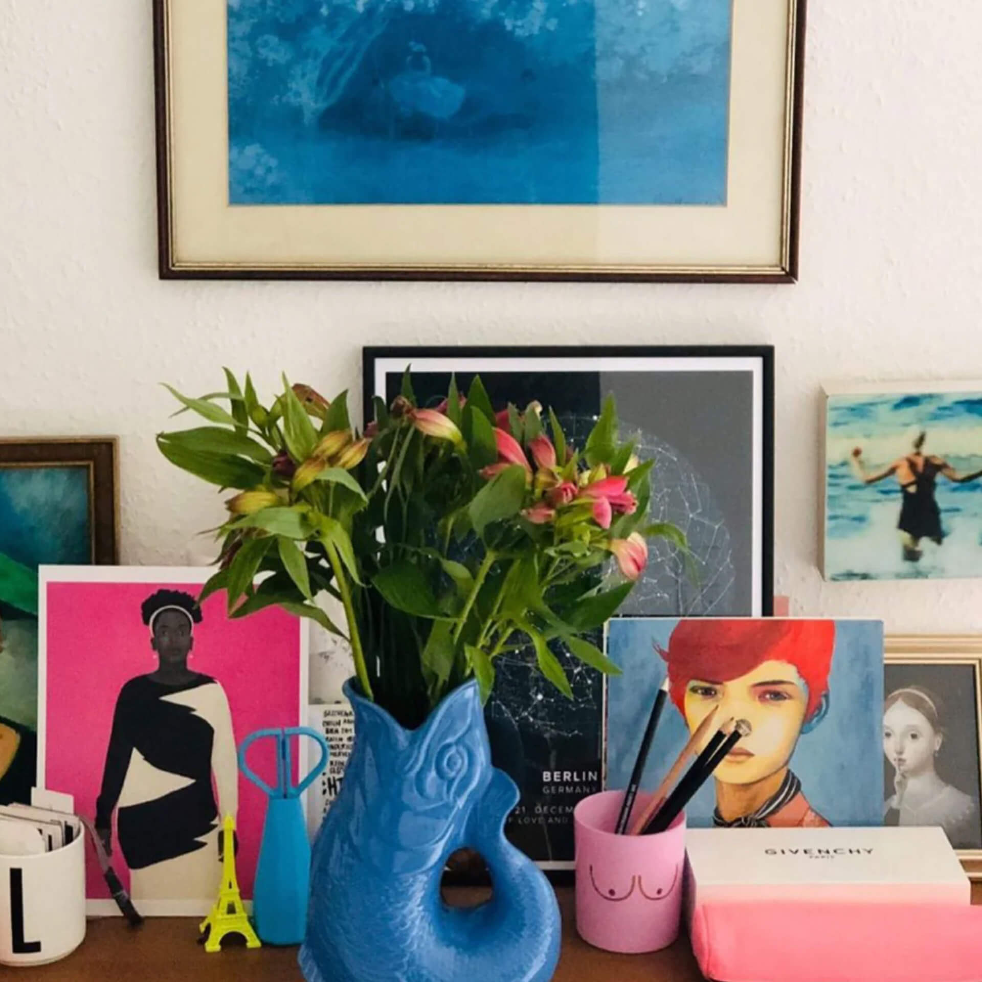 Jug seablue XL 1.20 l, Blume, Vase, blauer Vase, Kunst-Display, Dekorationsbild