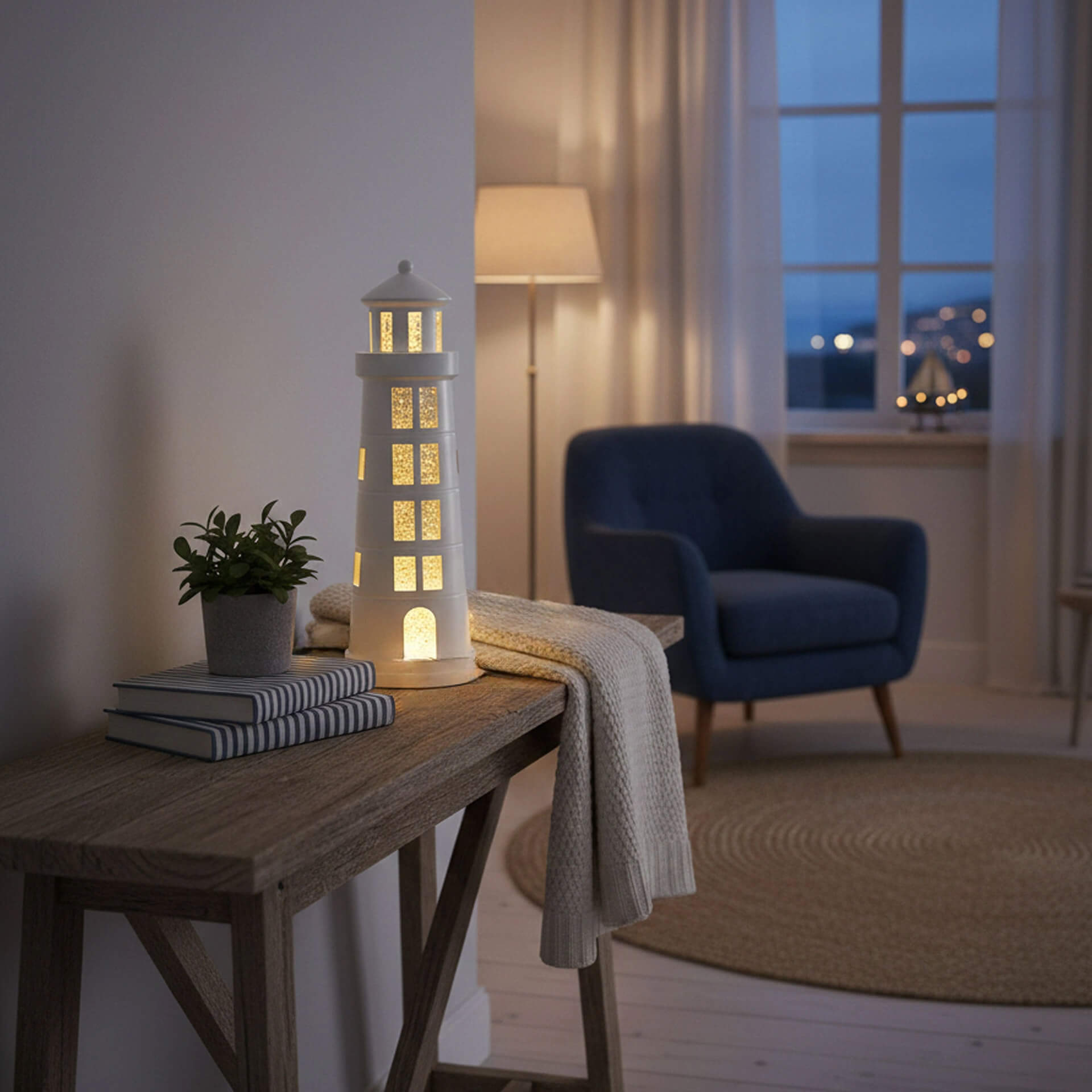 Sompex GLAMOR LIGHTHOUSE LED Dekolame Leuchtturm weiß