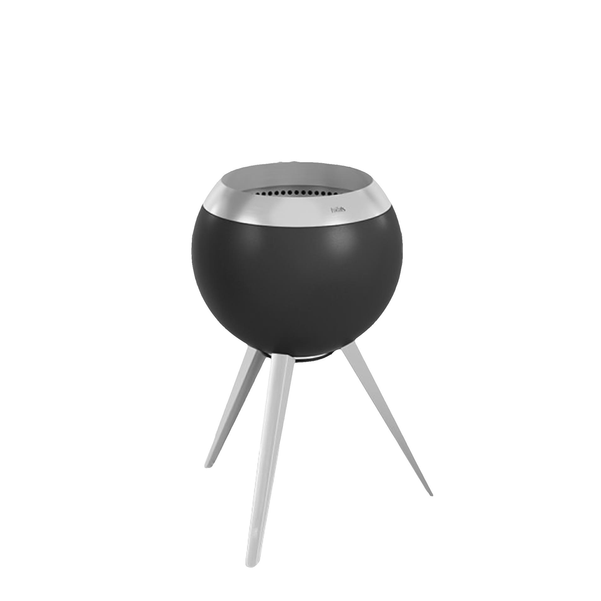 Fire basket 45 with heigh foot silver, Grill, ballförmig, Ständer, schwarz, metallischer Rand