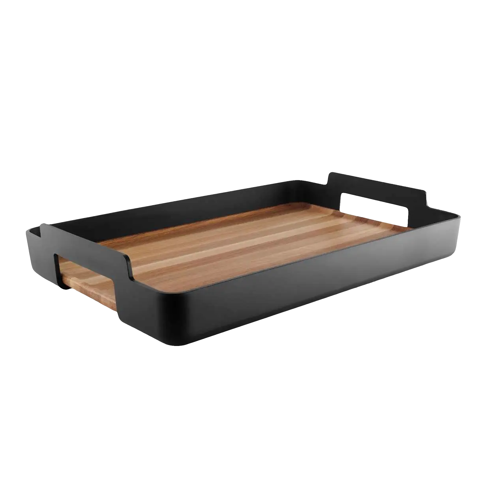 Serving Tray Rectangular, Servier-Tablett, Tablett mit Griffen, Holzoberfläche, schwarzer Rahmen, Küchentablett