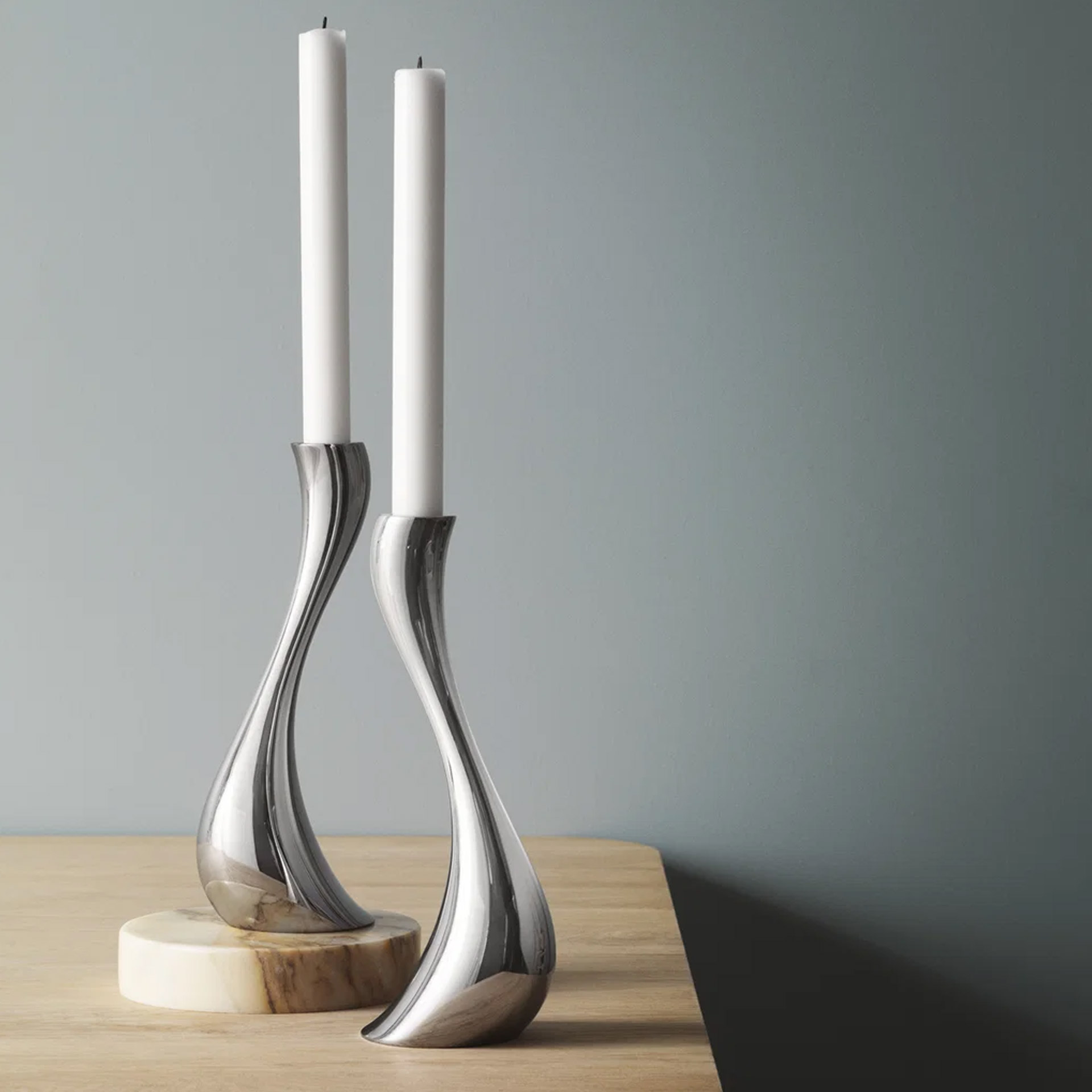 Candleholder set medium 2 pieces, Kerzenhalter, Standleuchter, Metall, Chrom, Duplizierter Kerzenhalter
