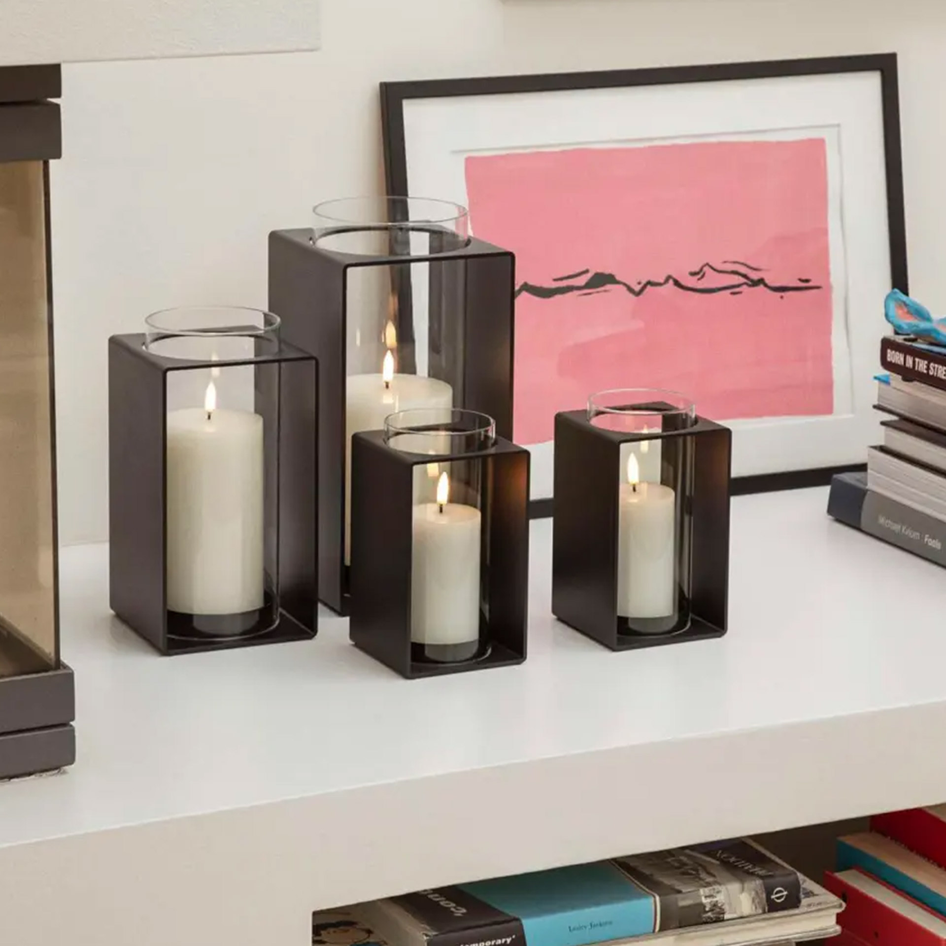 Lantern 23,5 cm, Deko-Kerzen, Vasenkandie, LED-Kerzen, Framed Candle, Schwarz Metall