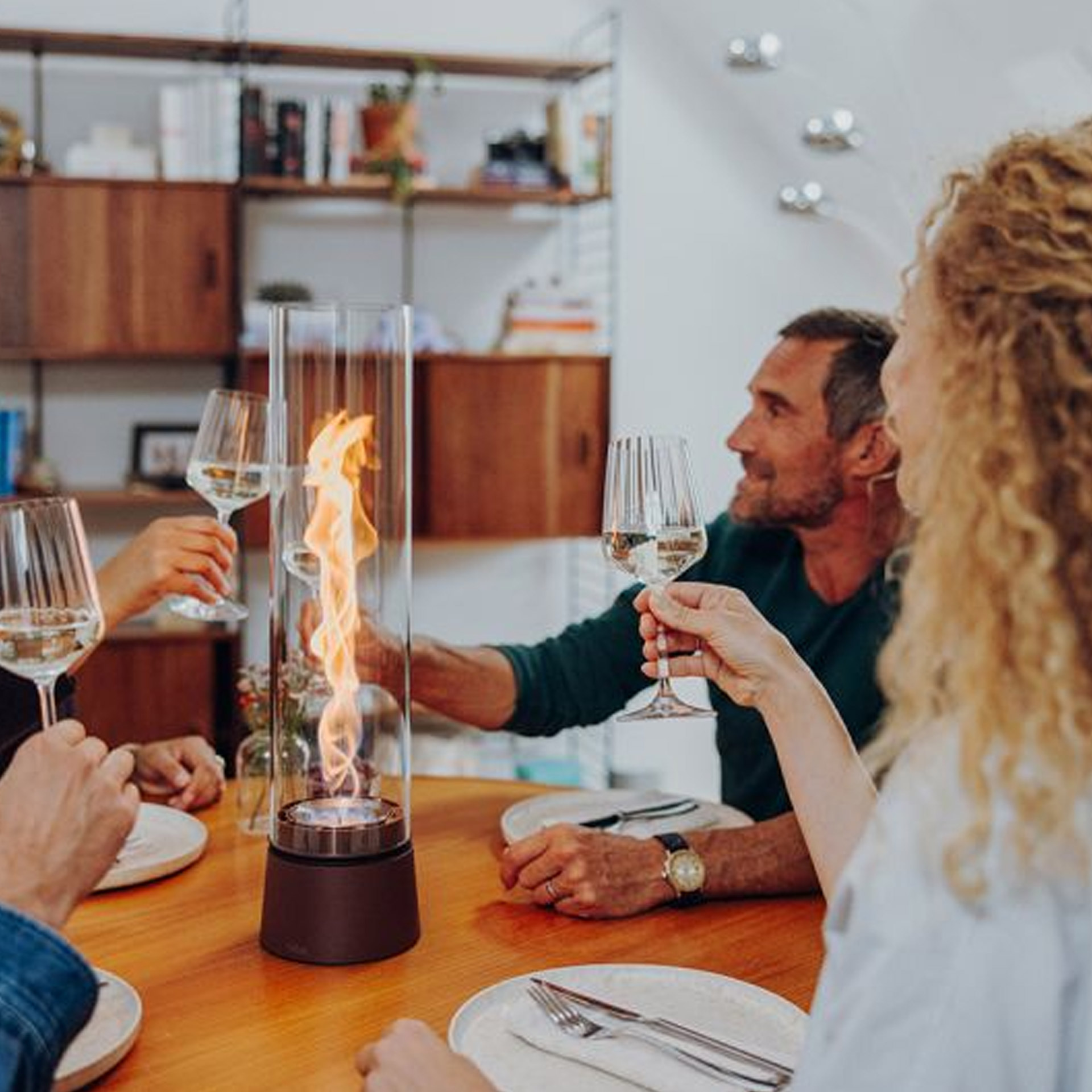 Tabletop Fireplace 1200 Rust-brown, Gehäuse Feuerkerze, Flammenzylinder, Tischkamin, Glasbehälter, Wärmequelle