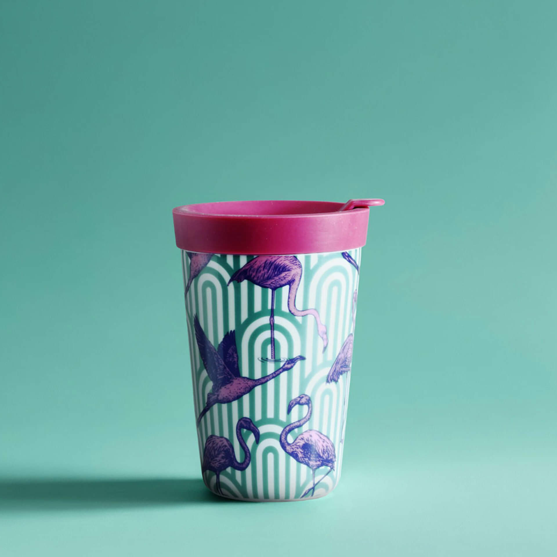 SIEGER by FÜRSTENBERG Coffee To-Go Becher The Flamingos 0,40 l MY COMPANION,, Becher, Kaffeebecher, Flamingo-Design, Pflanzenmuster, Mehrweg-Becher