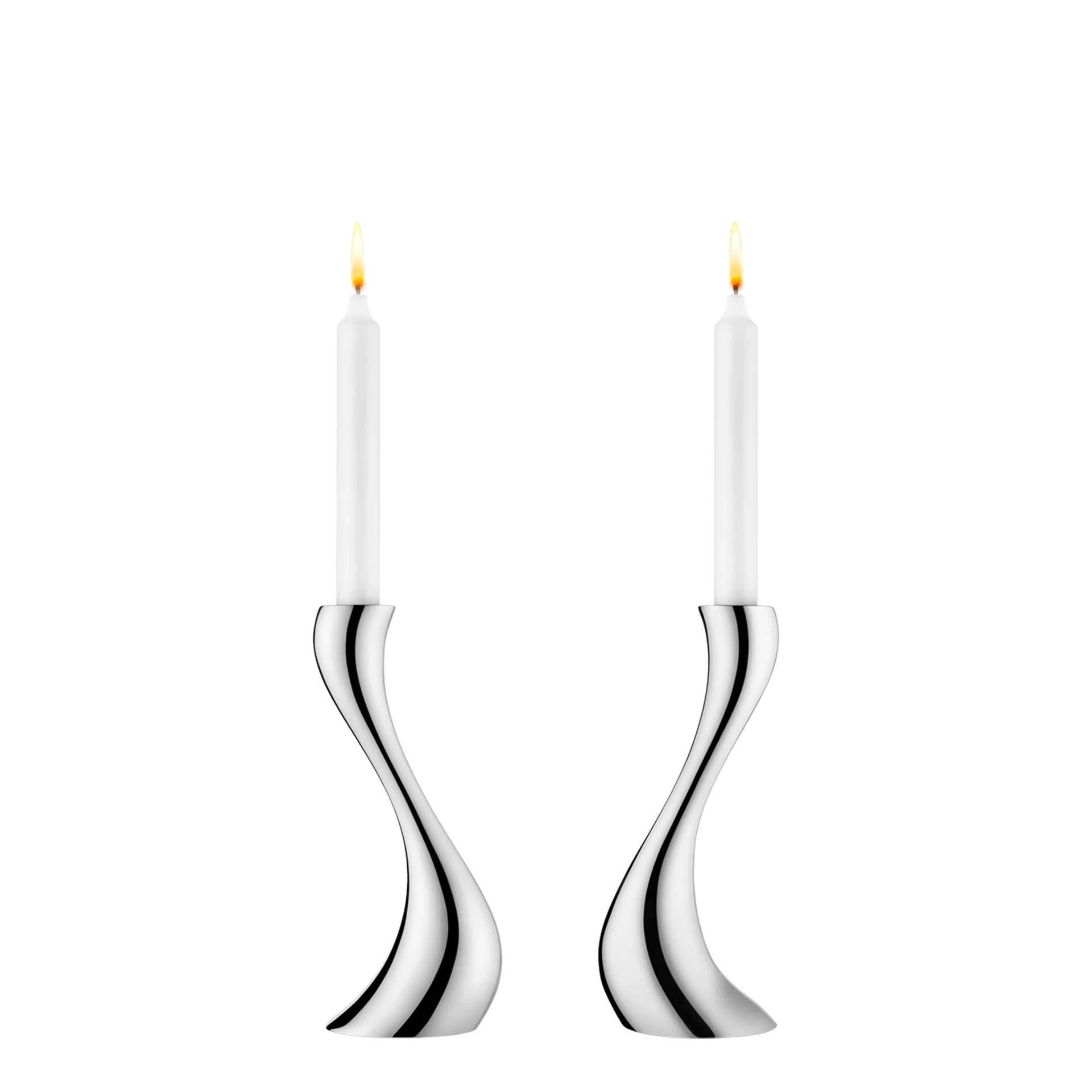 Candleholder set medium 2 pieces, Kerzen, Kerzenhalter, Doppelkerze, gedrehte Basis, Silber