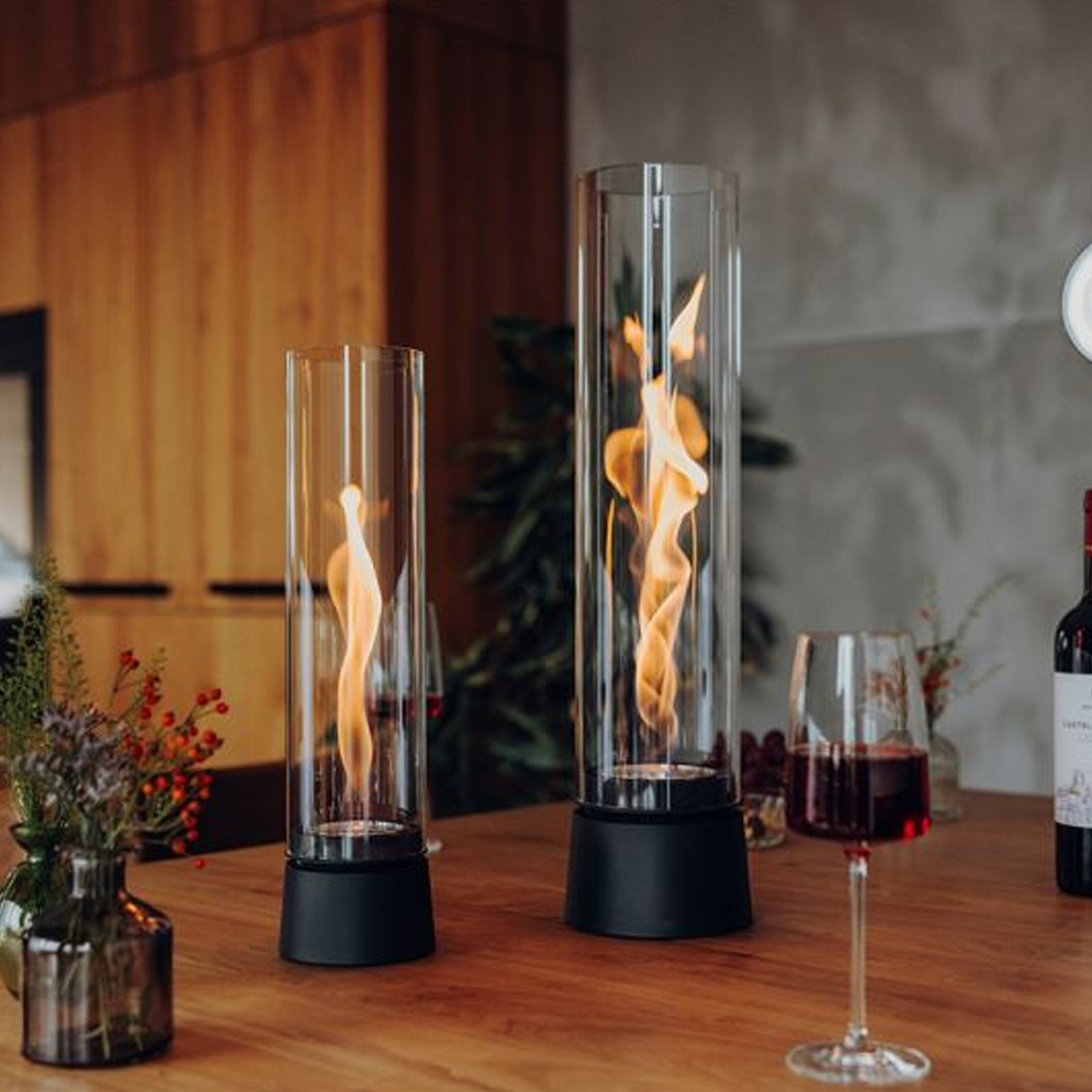 Tabletop Fireplace 1200 Matt Black, Gasflamme, Vase-Tischfeuer, Barfeuer, Flammen-Ofen, Tischdeko
