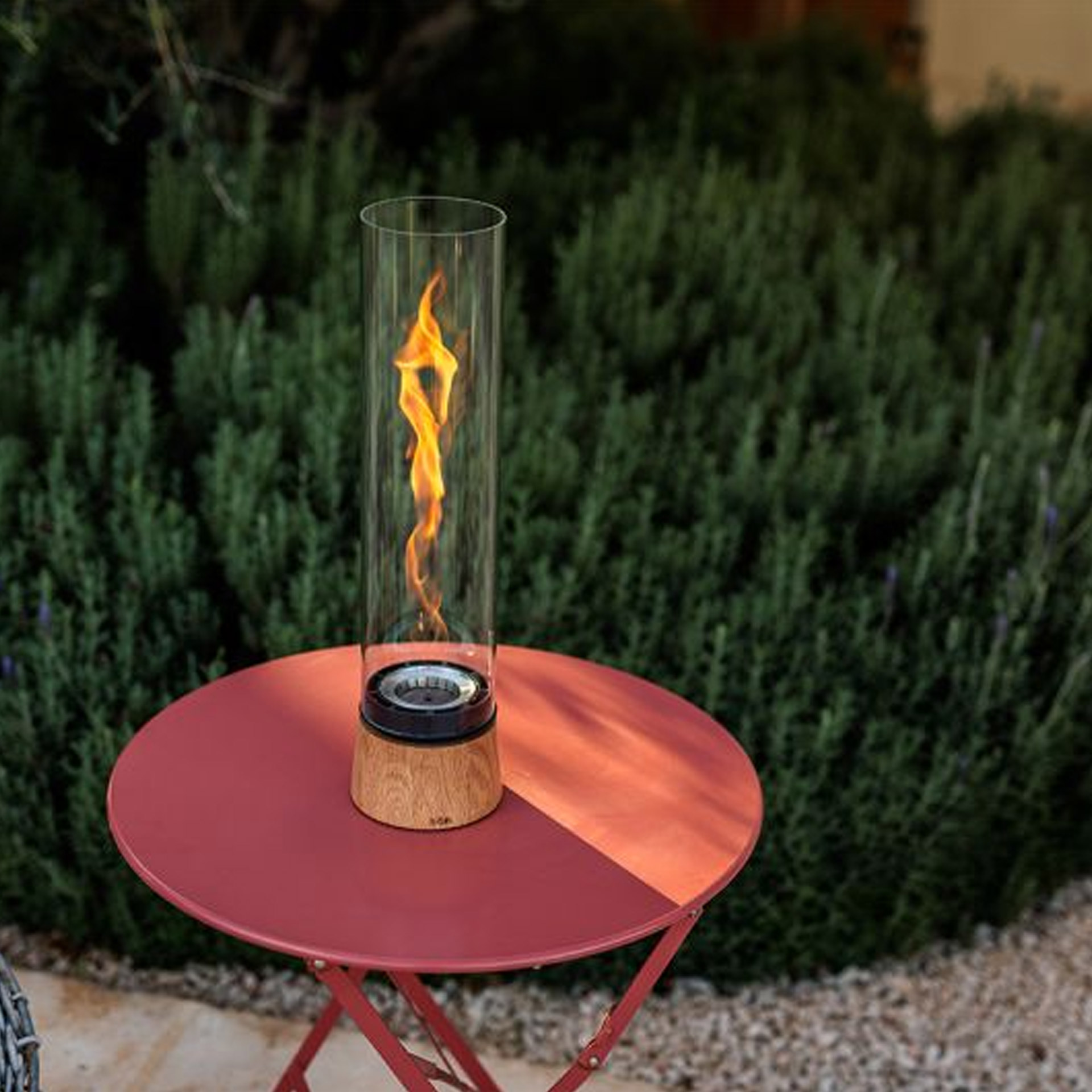 Tabletop Fireplace 1200 Oak, Feuerstelle, Gasfeuerstelle, Outdoor, Tischfeuer, Vase-Holz-Fassung