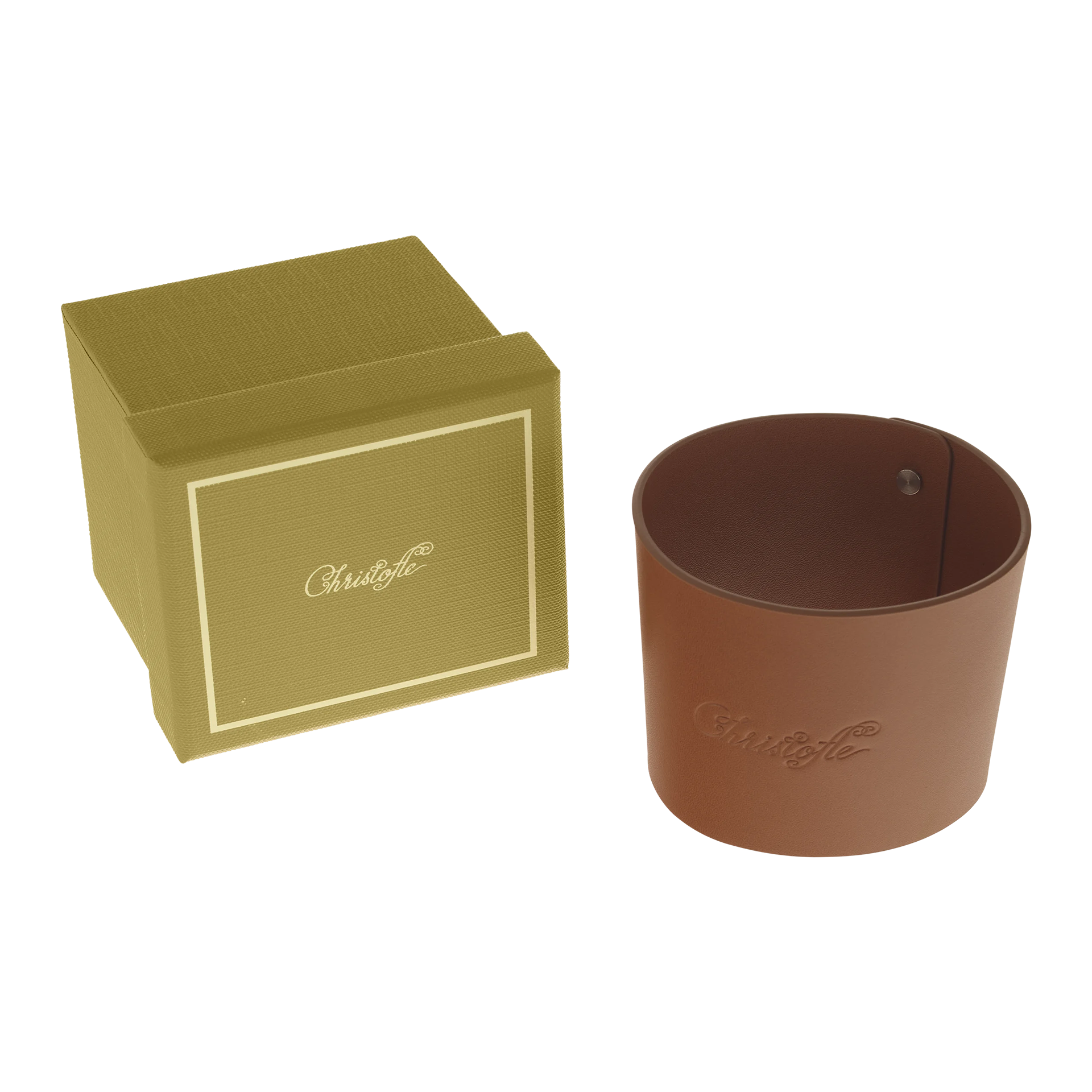Leather cuff cognac, box, braun, leder, becher, geschenkset
