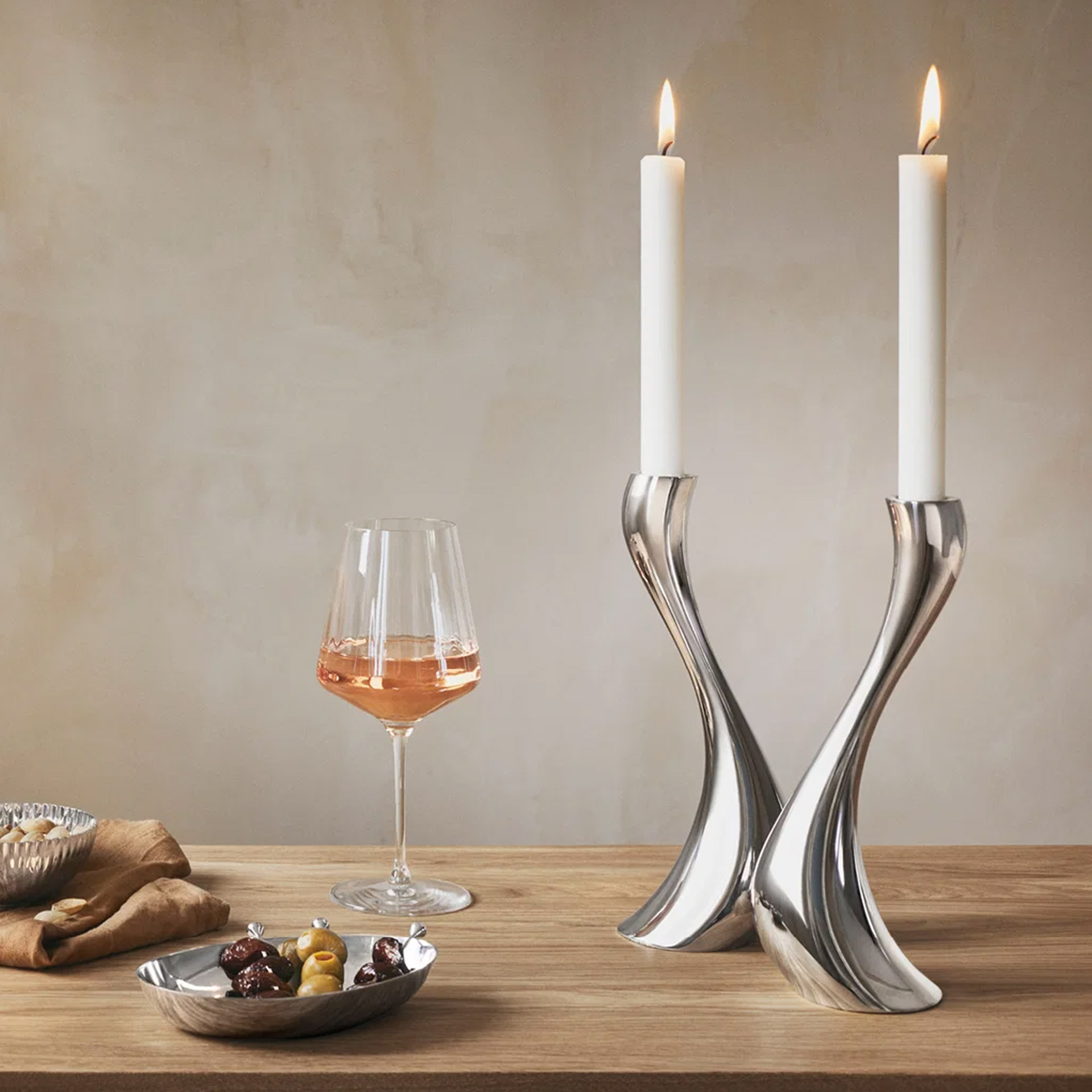Candleholder set medium 2 pieces, Kandelaber, Kerzenhalter, Silber, Stilglas, Tischdeko