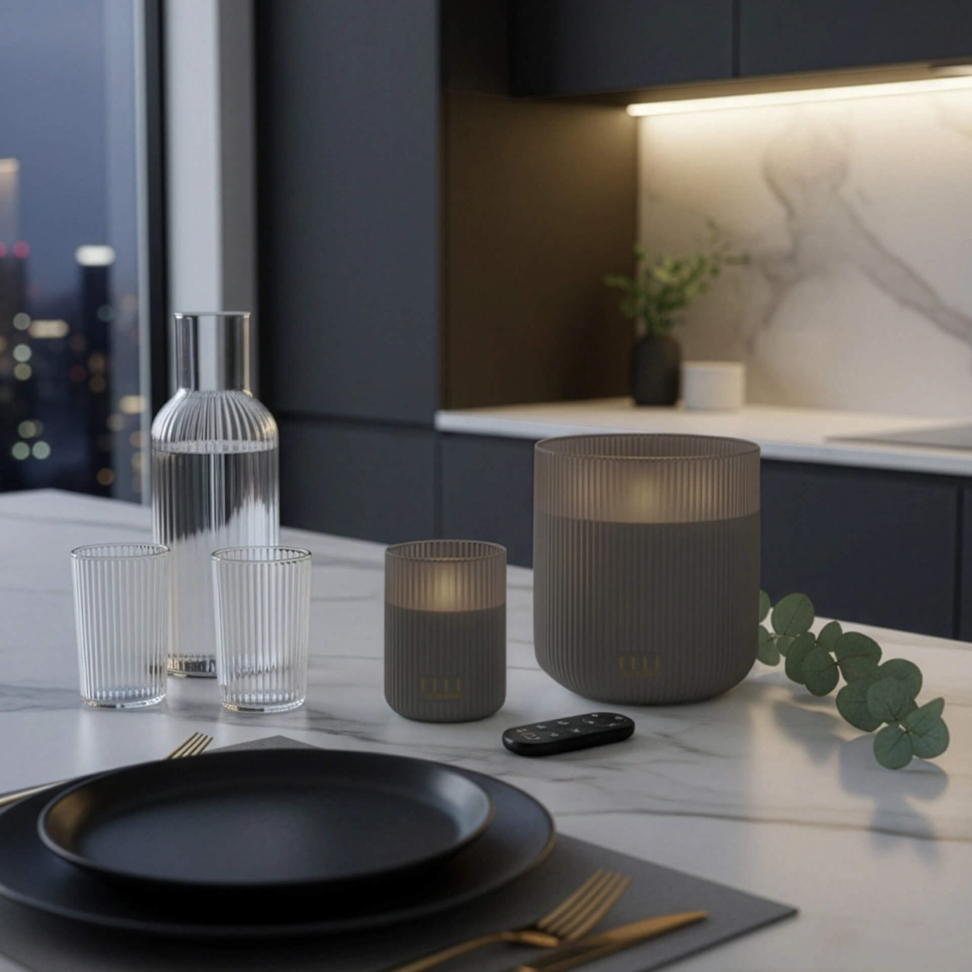 ELLE DECORATION LED Kerze BELLEVILLE 3-flammig taupe