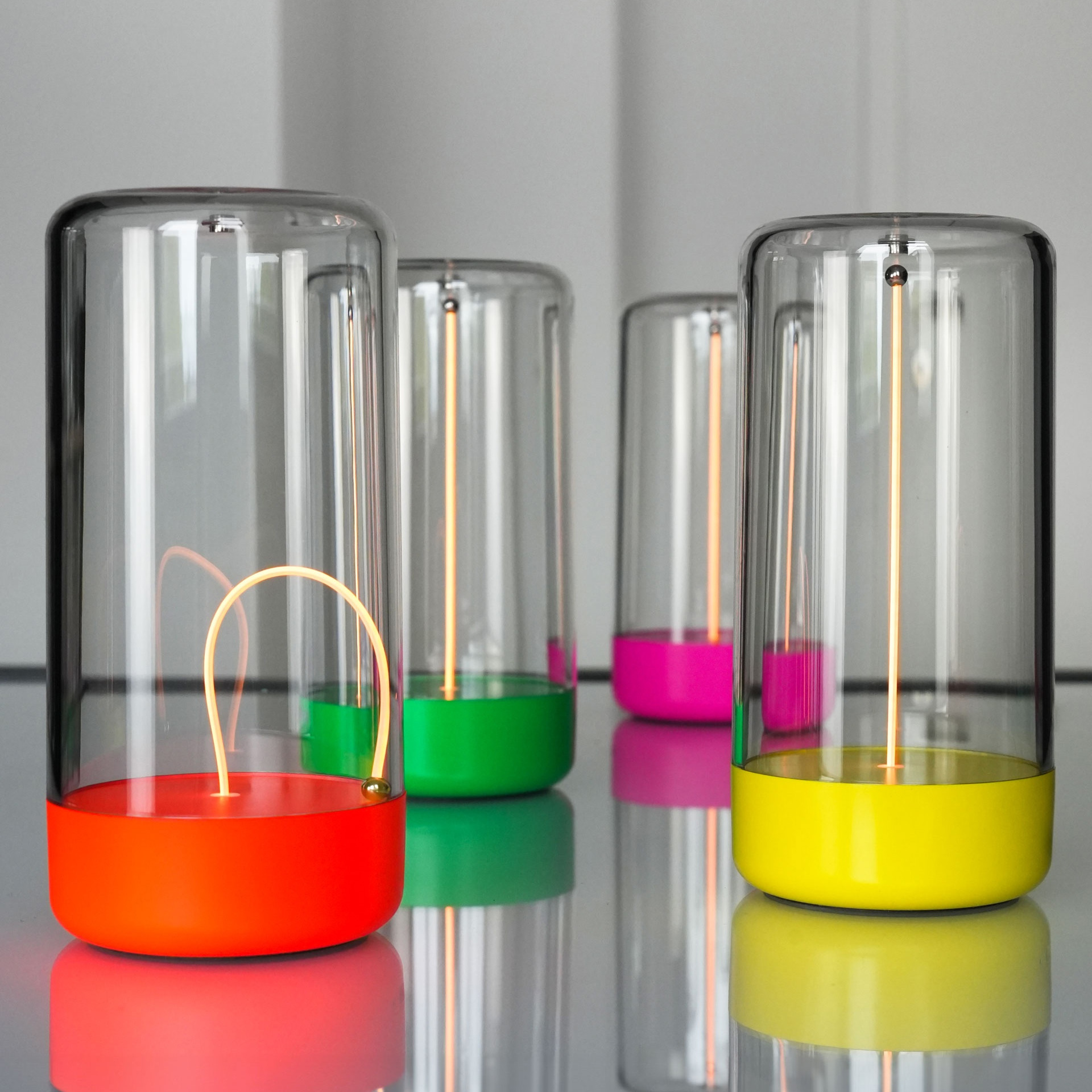 Rechargeable LED table lamp dimmable neon pink, Globus, Beleuchtung, Neon, Glas, Bunt