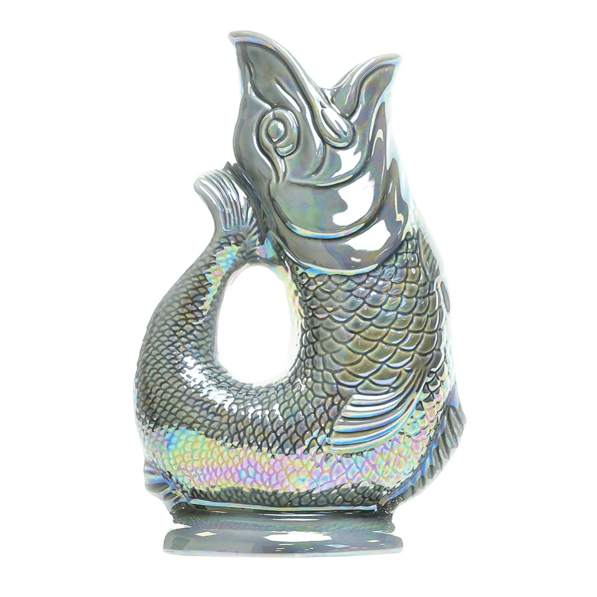 Jug dark grey XL 1.20 l, Fischfigur, Glasfigur, Deko-Objekt, Schuppenmuster, Hohlform