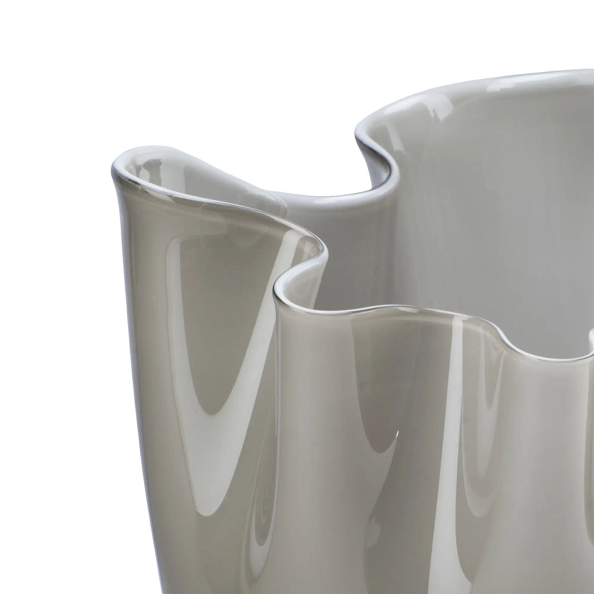 Vase Grey 13 cm, Vase, Keramik, Weiß, gekräuselter Rand, gerippter Rand