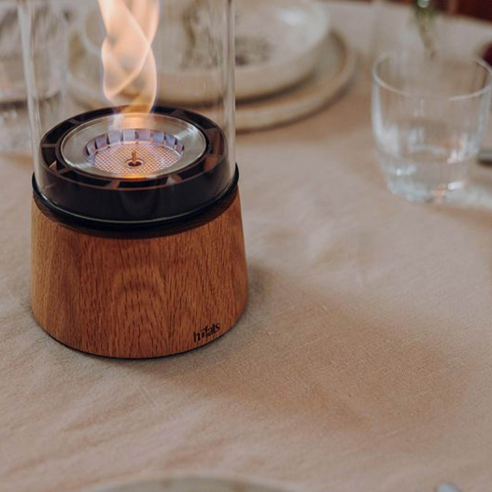 Tabletop Fireplace 1200 Oak, Luft Brenner, Holzbasis, Tischlampe, Gehäuse Holz, Sichtbarer Flammenkasten