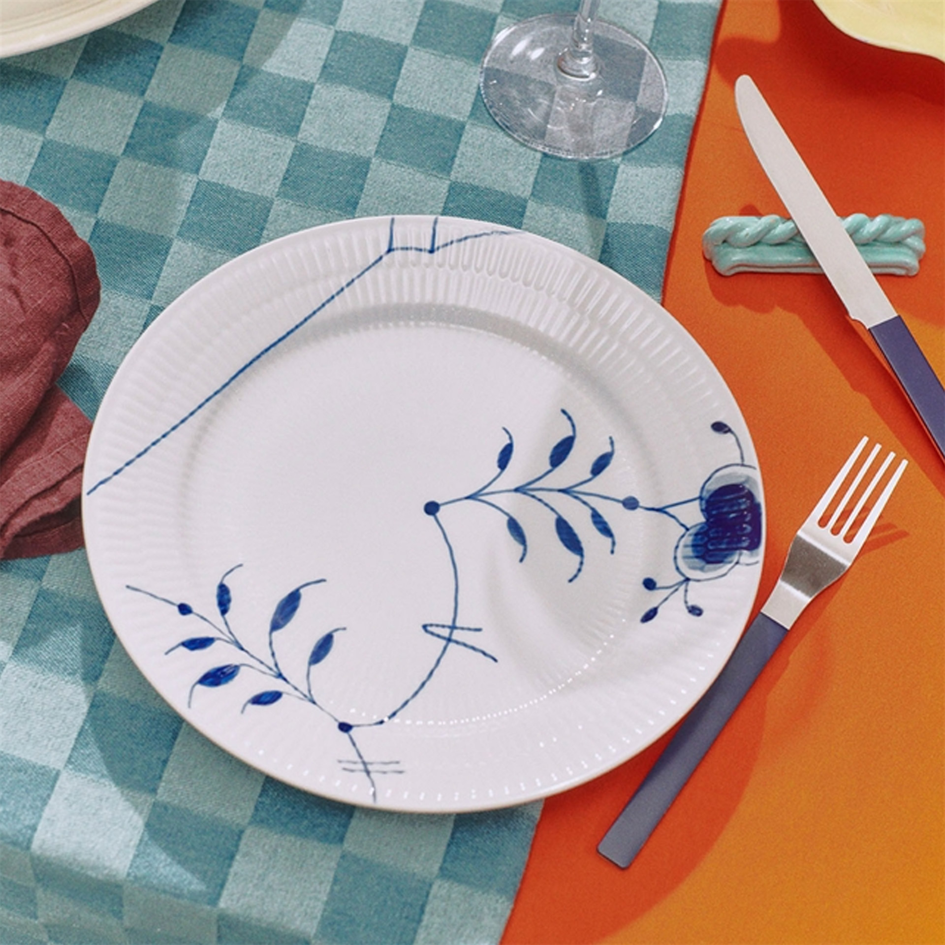 Royal Copenhagen Speiseteller Mega Gerippt Blau 27 cm Dekor 9