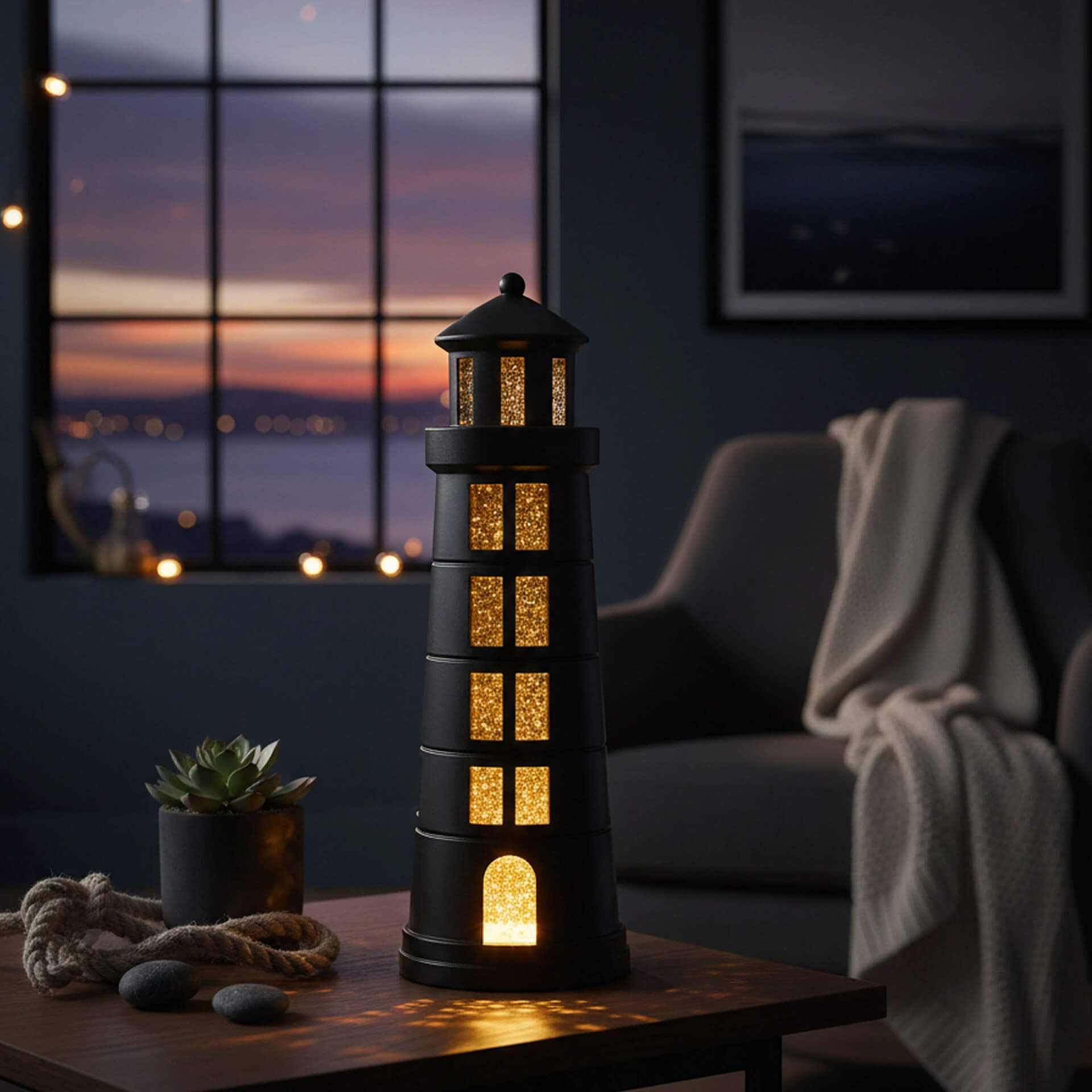 Sompex GLAMOR LIGHTHOUSE LED Dekolame Leuchtturm schwarz