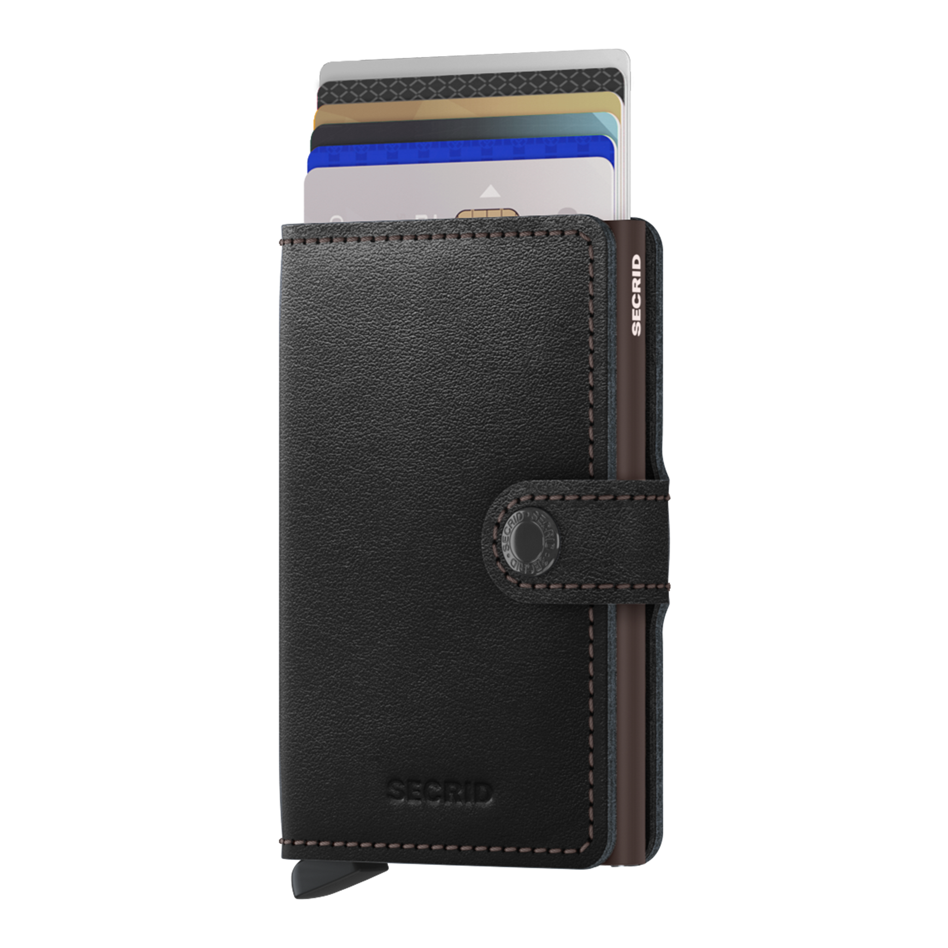 Secrid Miniwallet Original Schwarz/Braun, Brieftasche, Kartenetui, Leder, Geldbörse, Schlitzhalterung