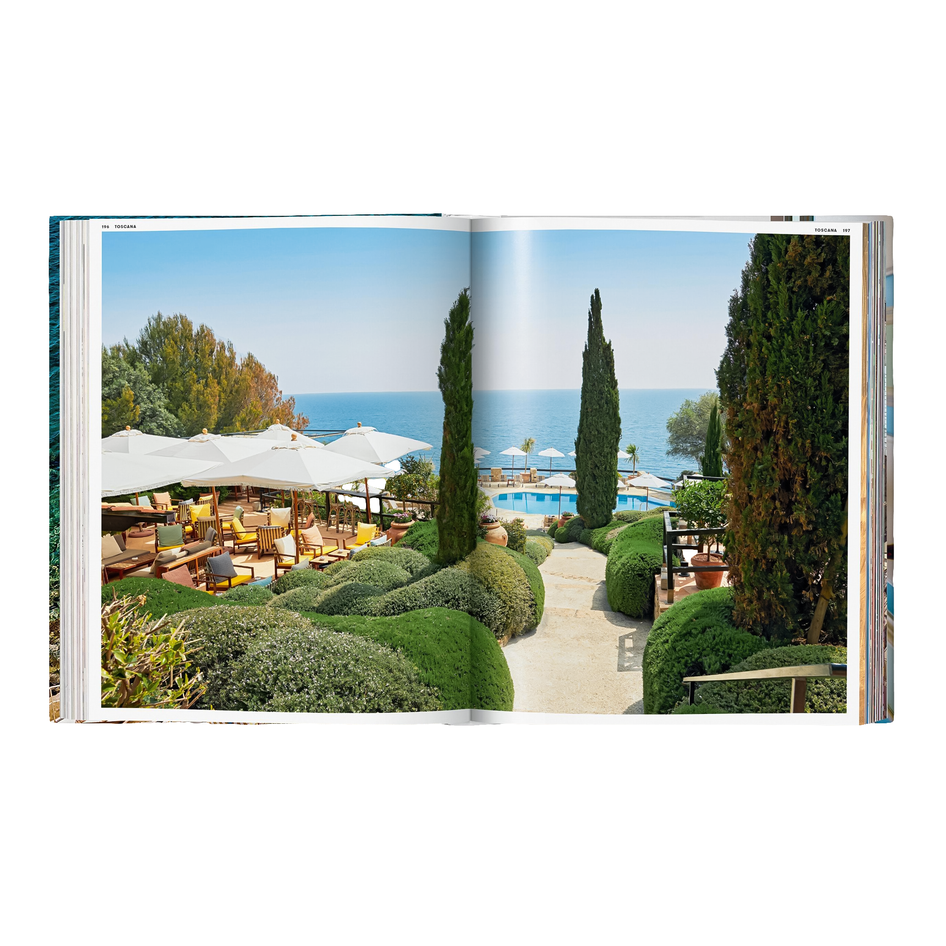 Coffee Table Book Great Escapes Italy, Gartenanlage, Sonnenschirme, Terrassenmöbel, Meerblick, Heckenbepflanzung