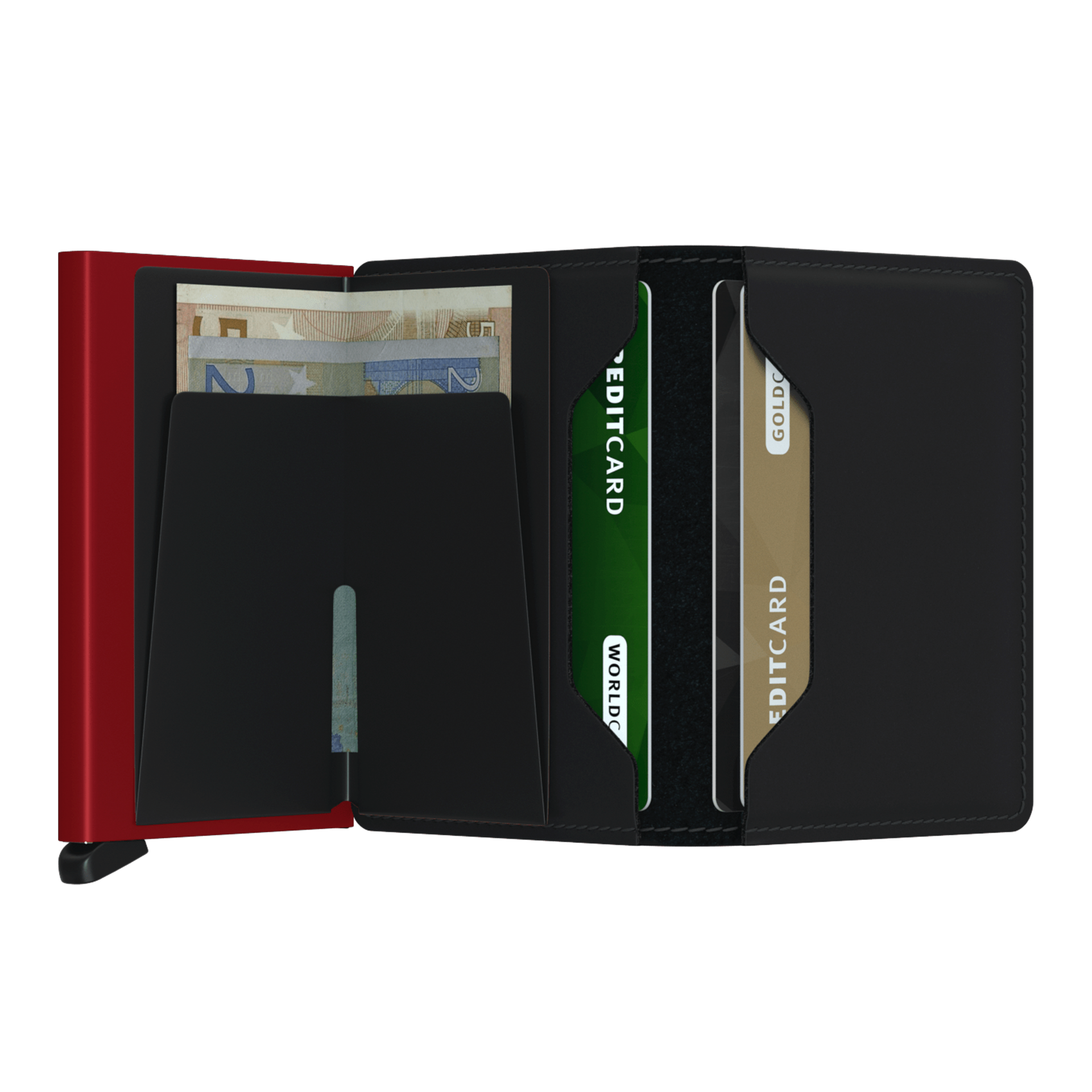 Slimwallet Black/Red, wallet, card slots, money clip, bifold, wallet interior