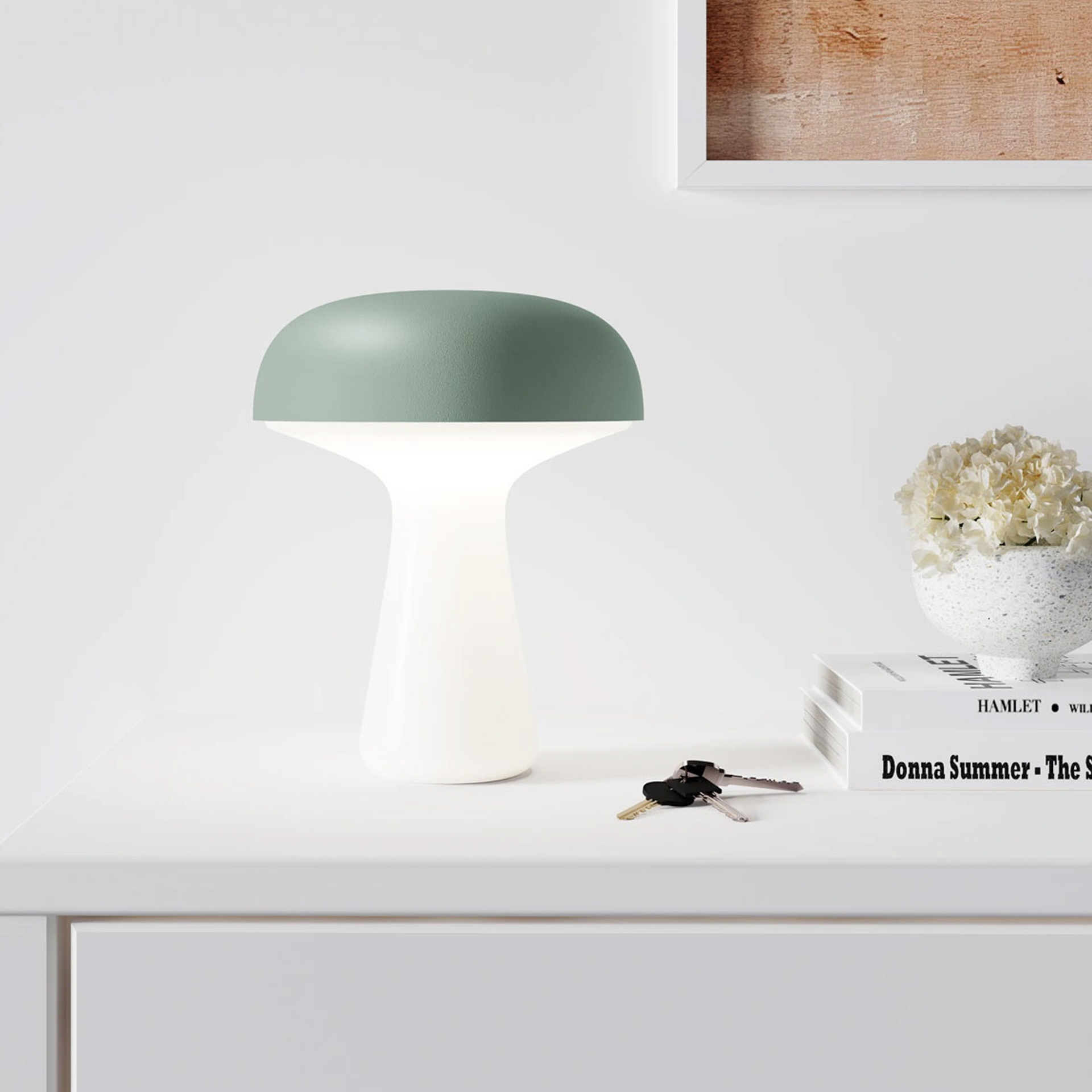 Rechargeable LED table lamp dimmable olive green,  Tischlampe,  Lampe,  Mushroom Lampe,  Modern,  Weiß/Grün