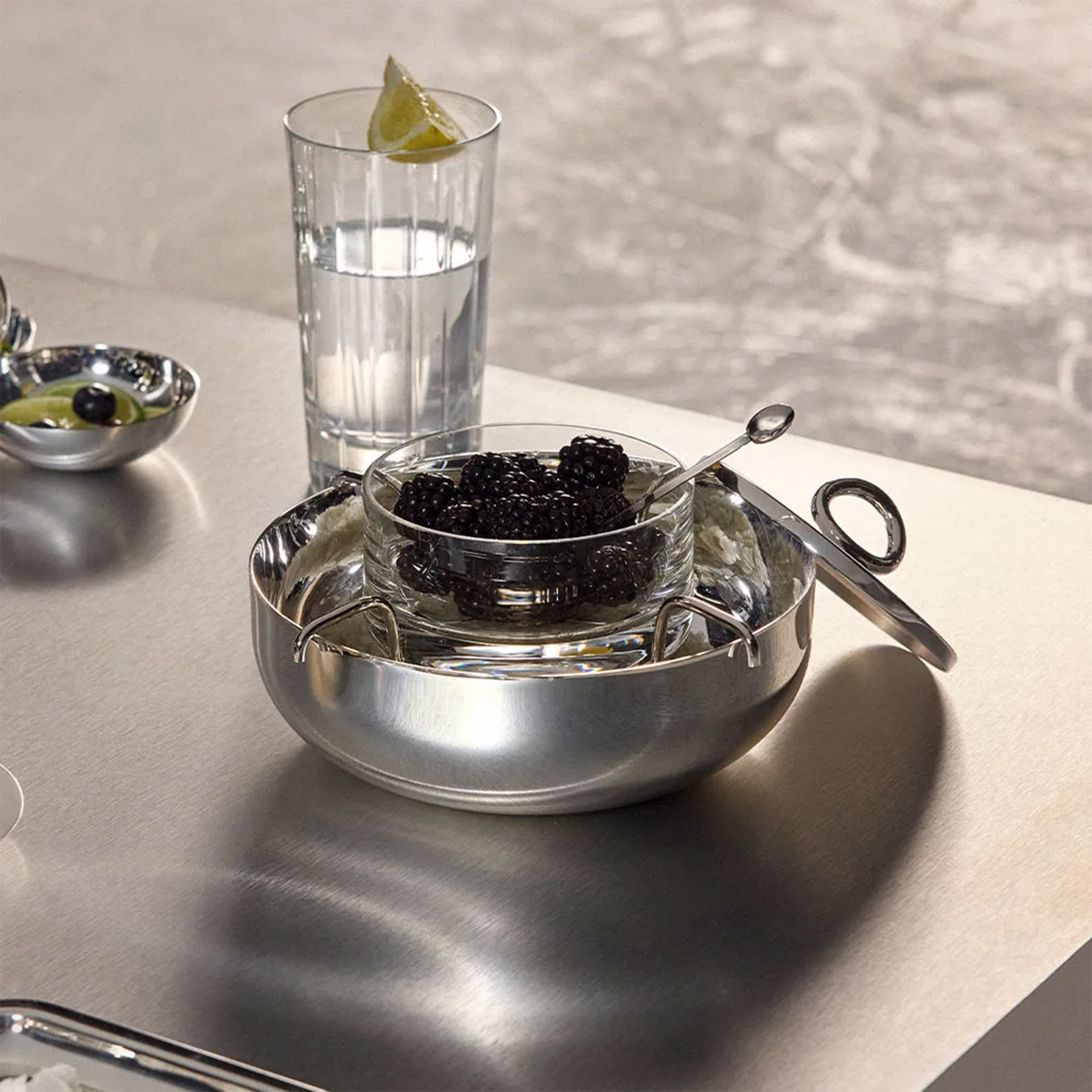 Caviar Serving Set silver-plated, Schale, Beeren, Beerenkorb, Glas, Lemonade?