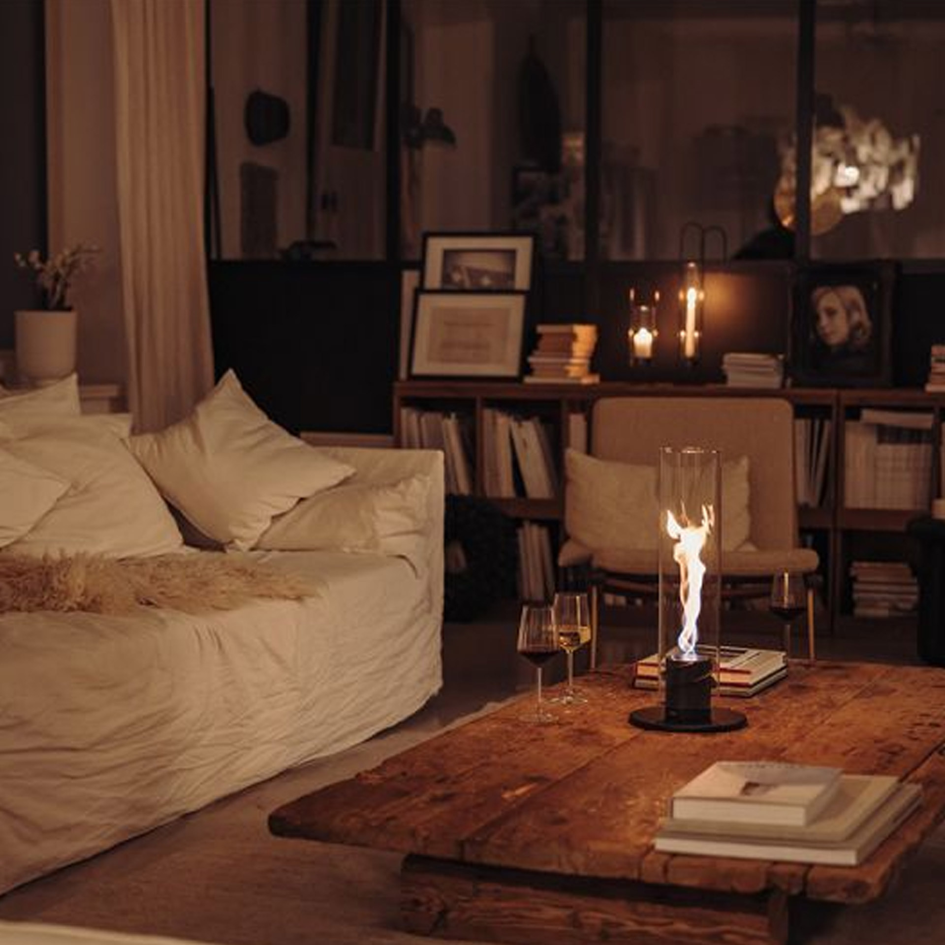 Tabletop Fireplace 900 Black, Wohnzimmer, Tischlampe, Kaminlampe, Brenntisch, Wohnstil